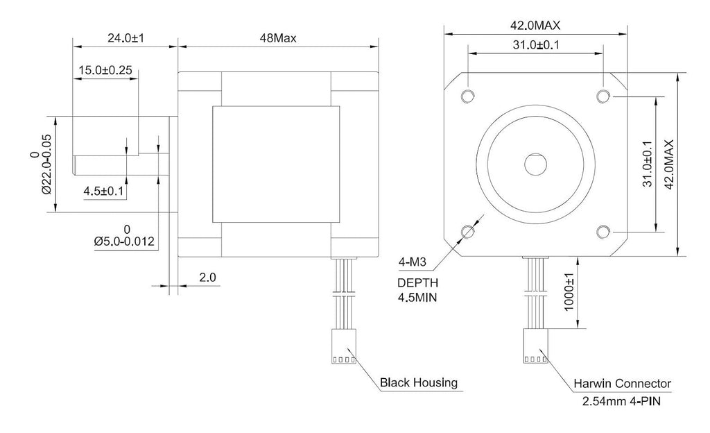 STEPPERONLINE Nema 17 Stepper Motor Bipolar 2A 59Ncm(84oz.in) 48mm Body 4-Lead W/ 1m Cable and Connector Compatible with 3D Printer/CNC