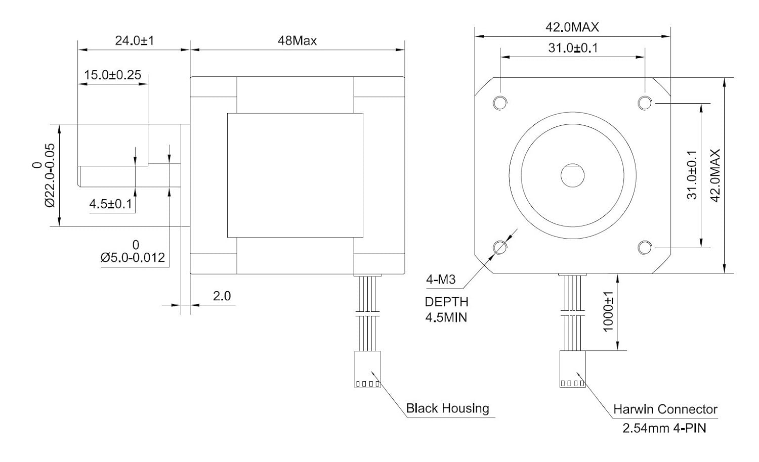 STEPPERONLINE Nema 17 Stepper Motor Bipolar 2A 59Ncm(84oz.in) 48mm Body 4-Lead W/ 1m Cable and Connector Compatible with 3D Printer/CNC