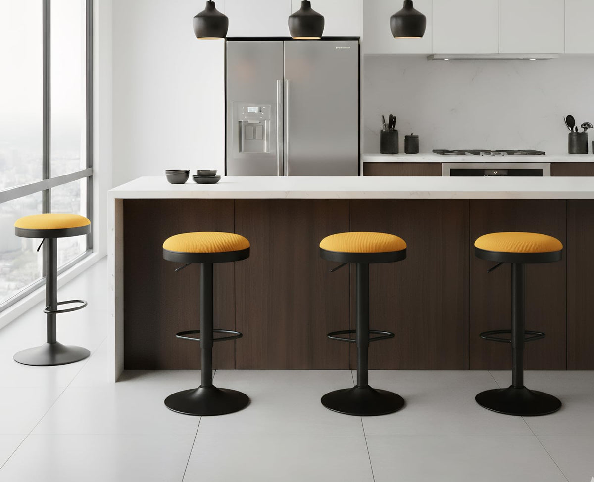 EALSON Modern Swivel Bar Stool Adjustable Counter Height Backless Barstools with Metal Base Leather Upholstered Round Bar Stool Chairs for Kitchen Island/Pub/Breakfast Bar, Beige 1PC