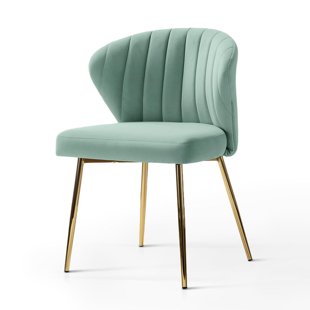 HULALA HOME Velvet Dining Chairs, Modern Small Armless Accent Chair with Gold Metal Legs, Living Room Upholstered Cute Side Chair, Elegant Tufted Back Vanity Chair for Bedroom, Auburn