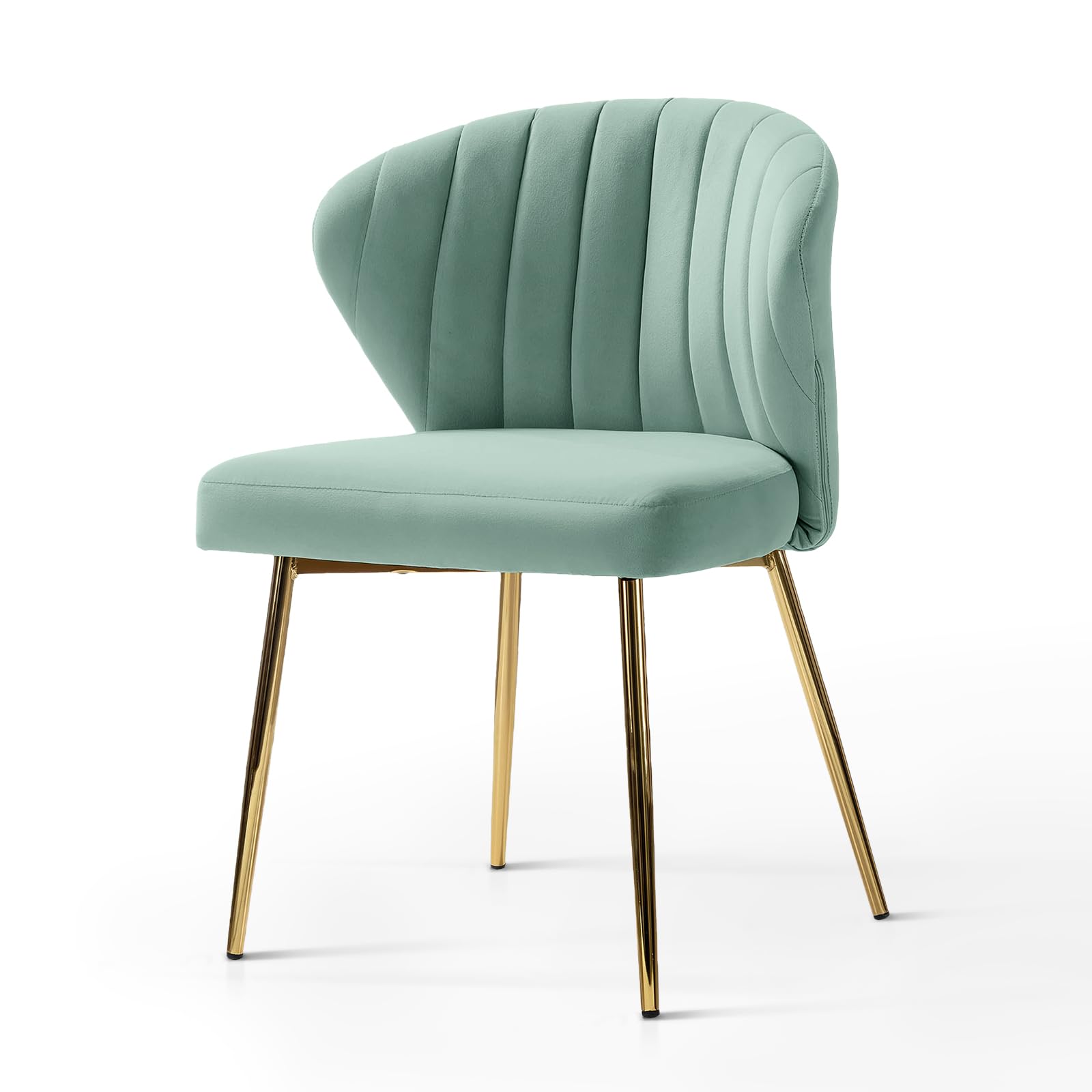 HULALA HOME Velvet Dining Chairs, Modern Small Armless Accent Chair with Gold Metal Legs, Living Room Upholstered Cute Side Chair, Elegant Tufted Back Vanity Chair for Bedroom, Auburn