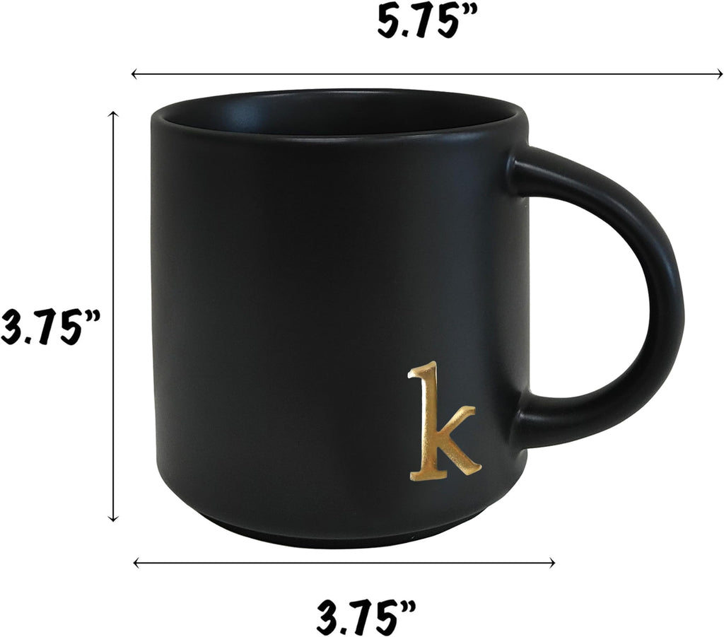 COLLECTIVE HOME - Black Monogram Ceramic Mugs, 15 oz Golden Initial Coffee Cups, Elegant Alphabet Tea Mugs, Personalized Halloween Mug with Gift Box, Perfect for Office and Home Décor (a)