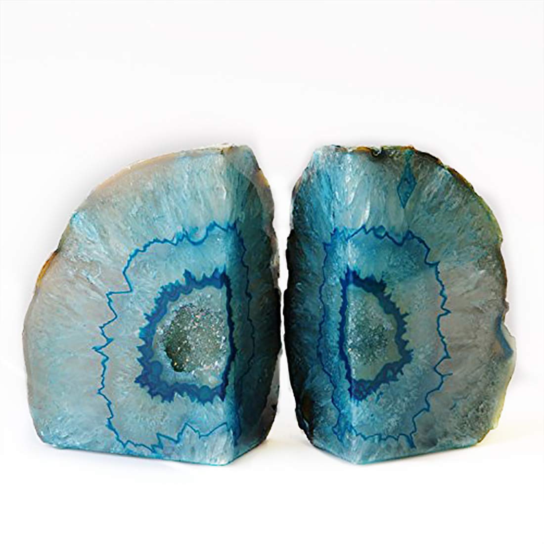 JIC Gem Black Agate Geode Bookends 2-3 Lbs Anti-Slip Rubber Pads Heavy Duty | 1Pair Natural Black Agate Crystal Decor for Shelves & Desk, Unique Small Stone Book Holder Gift for Office & Home Decoration