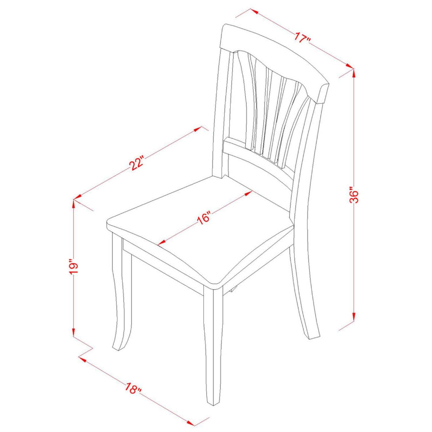 East West Furniture AVC-BLK-W Avon Dining Room Chairs - Slat Back Solid Wood Seat Chairs, Set of 2, Black & Cherry