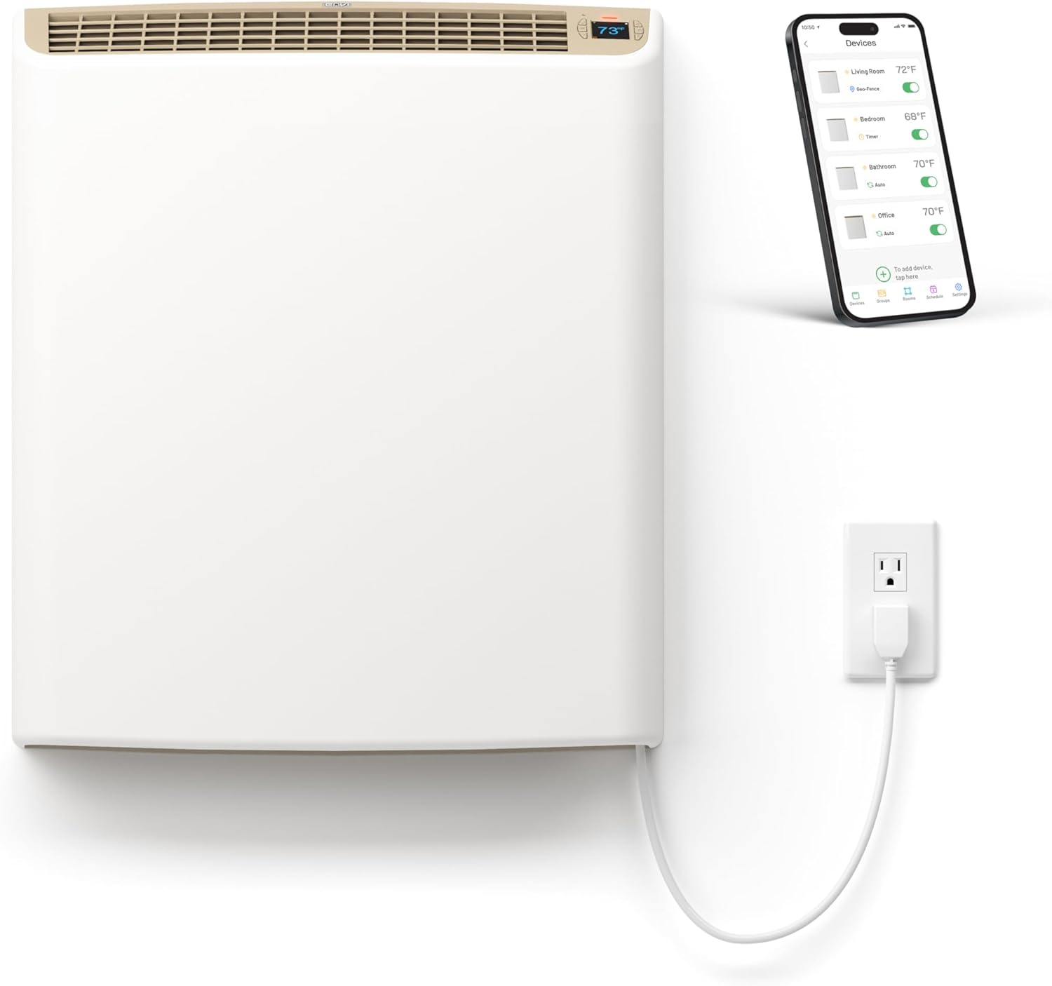 Smart EnviMAX 1000W Wi-fi Plug-in Electric Wall Heater - Energy Efficient Smart Heaters for Large Rooms - App Controlled Electric Heater with Thermal Shut Off Switch - Works with Alexa & Google Home