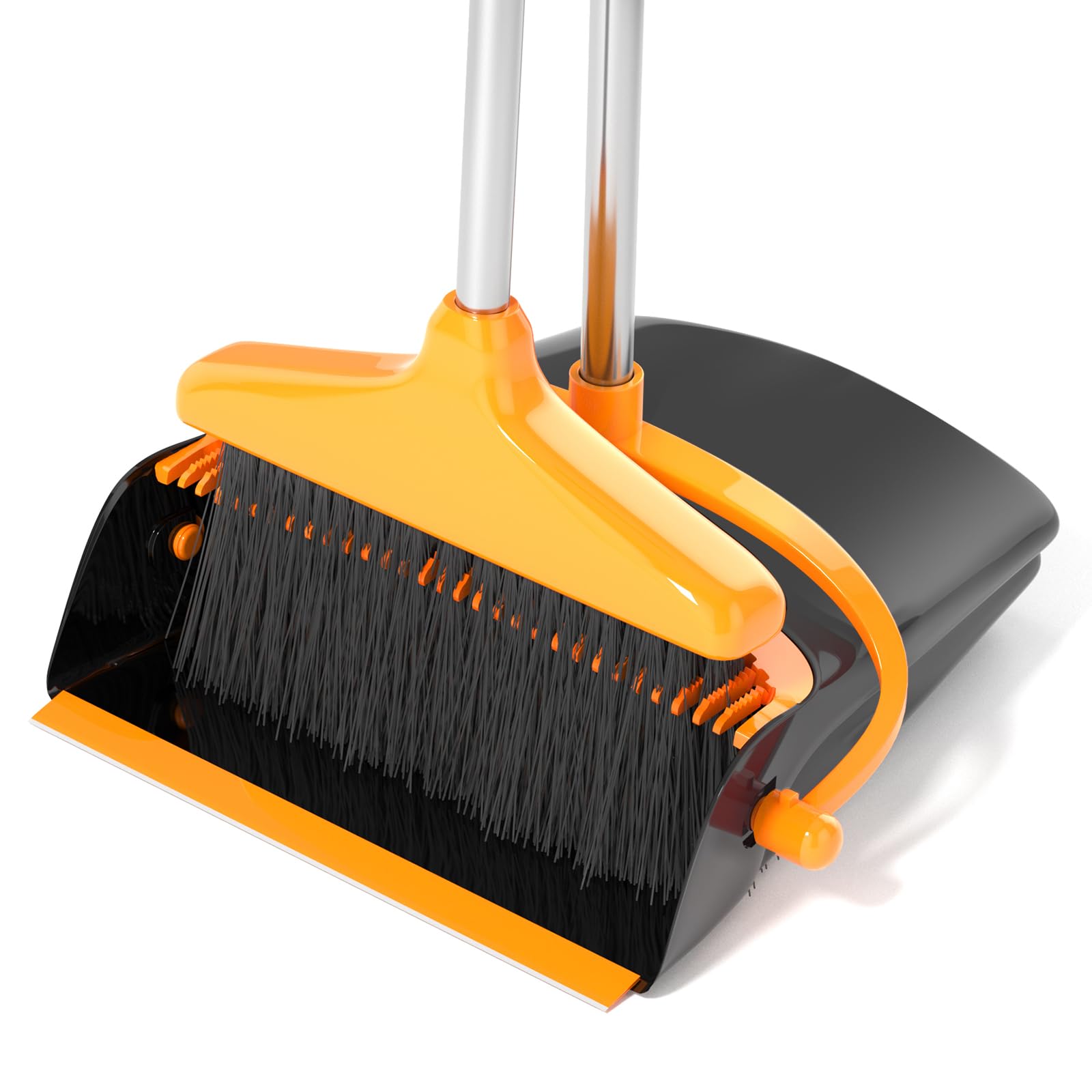 Broom with Dustpan Combo Set 54” Long Handle Household Dust Pan for Home Office Kitchen Cleaning （Black & Grey）