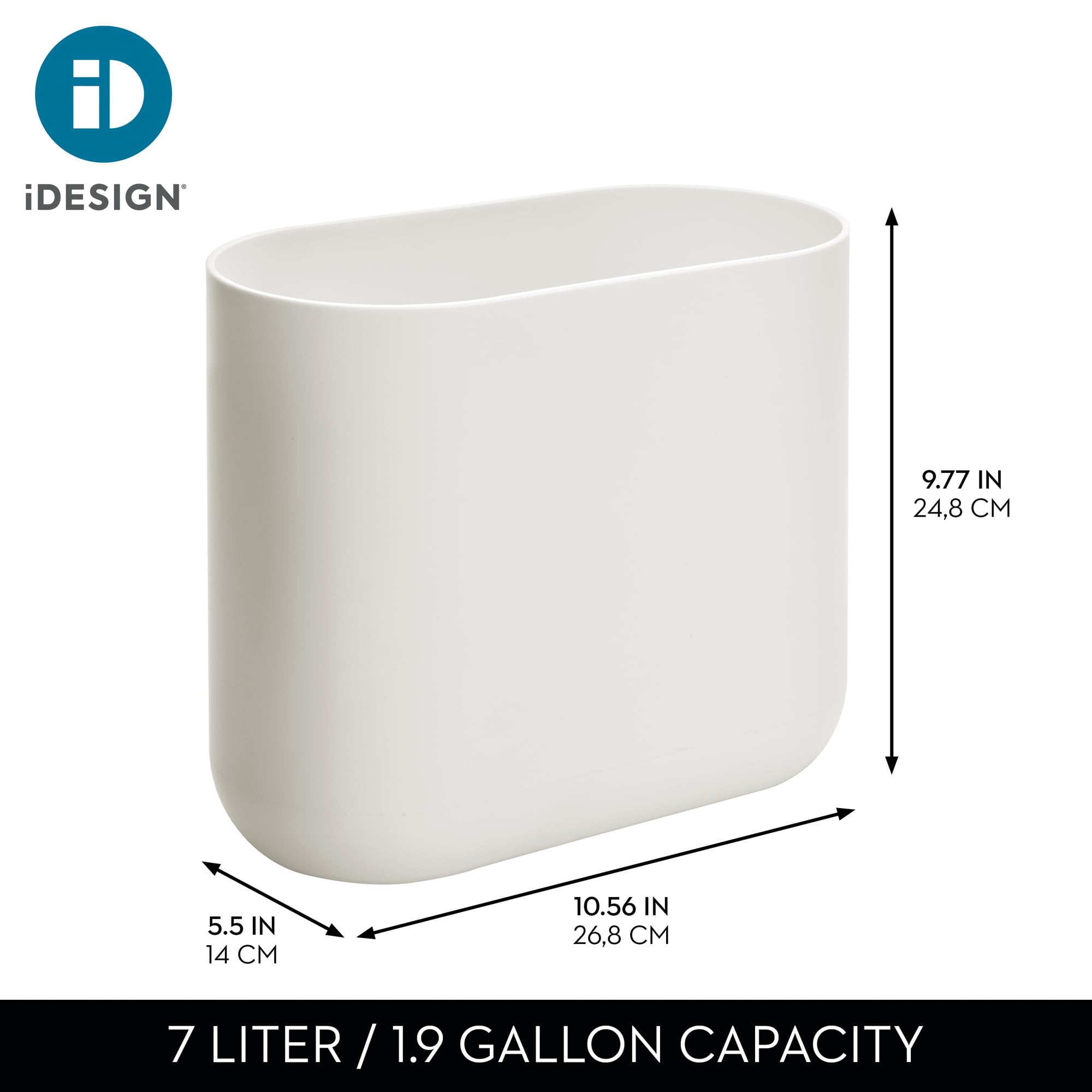 iDesign Small Slim Plastic Bathroom Trash Can, Black | Garbage Can for Bedroom, Office, Desk, Dorm
