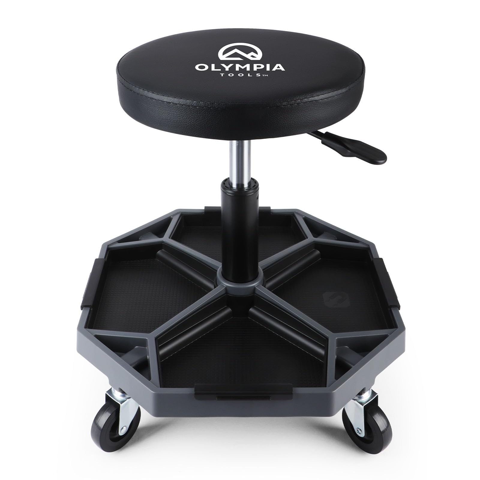 Olympia Tools Adjustable Hydraulic Rolling Mechanics Stool with with Removable Tool Tray, 300lbs Max Weight Capacity, 419-110-1002