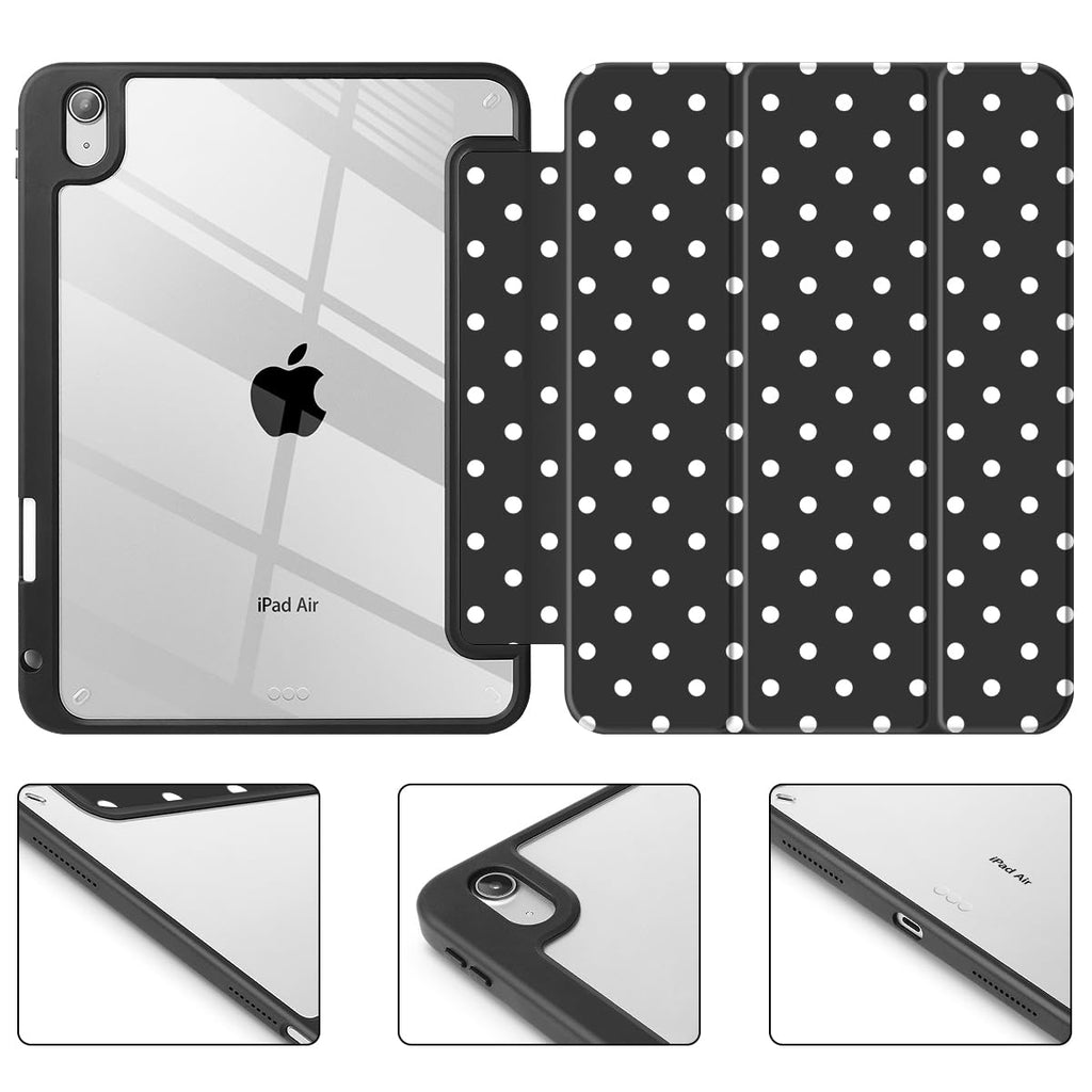 Tuiklol Case for iPad Air 11 Inch M4 2026 / Air 11 Inch M3 2025 / Air 11 Inch M2 2024 / iPad Air 10.9 Inch 2022 2020, Buit in Pencil Holder with Shockproof Cover Clear Transparent Back, Black Flower