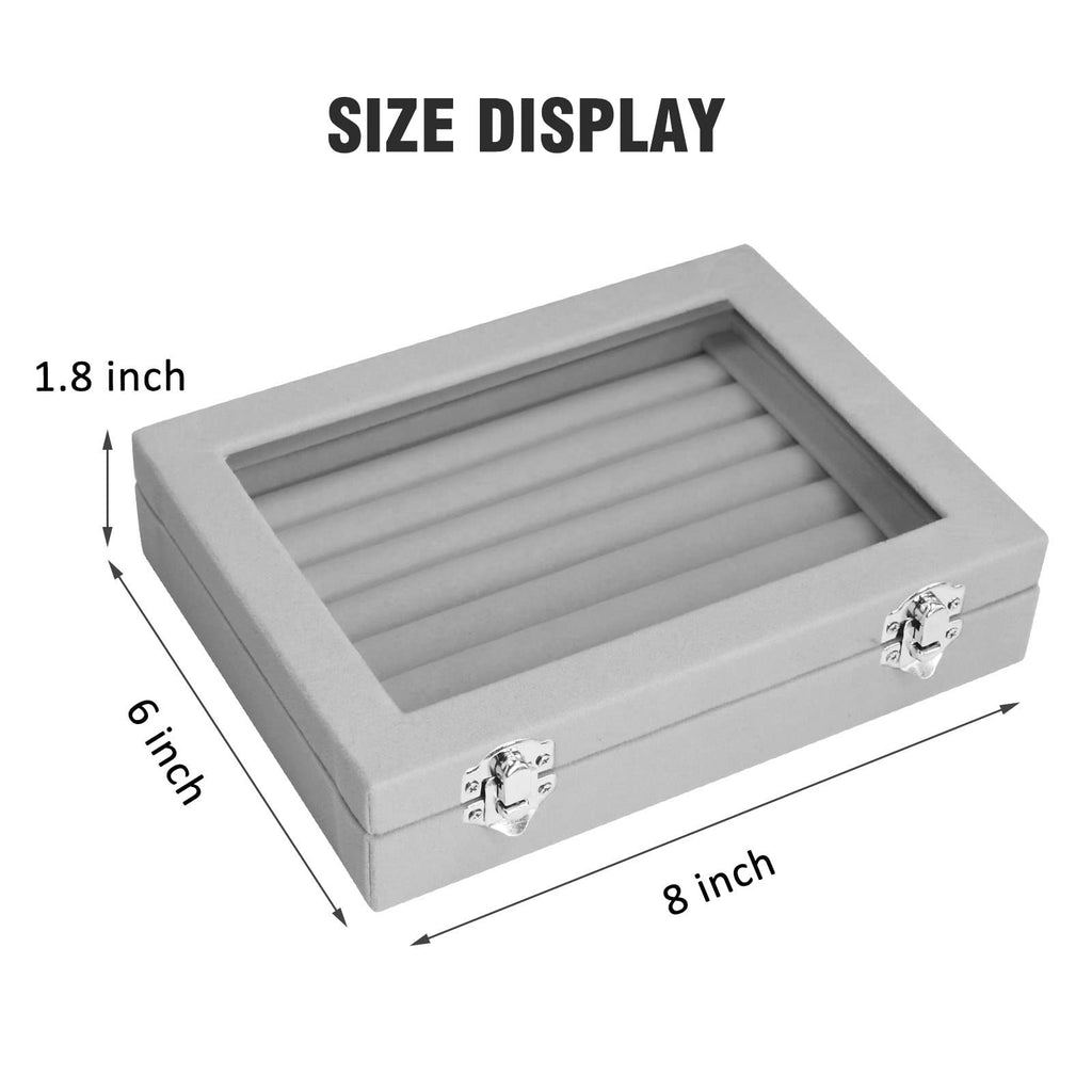 Vicoter Rings Organizer Tray 7 Slots Velvet Jewelry Earring Storage Box with Transparent lid Jewelry Display Case for Girls Wife Mom Women (Beige)