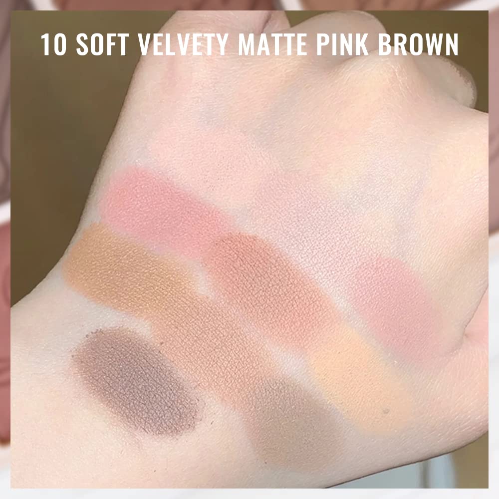 Erinde 10 Colors Eyeshadow Palette Makeup - Matte Shimmer Glitter Eye Shadow Korean Makeup, Ultra-Blendable, High Pigmented, Natural-Looking, Peach Brown Eyeshadow Pallet with Brush, Peach Color