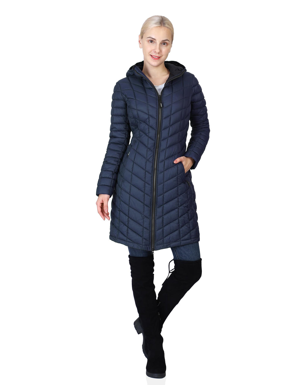Outdoor Ventures Women's Maryan Hooded Ultra Lightweight Warm Thermolite Long Puffer Coat