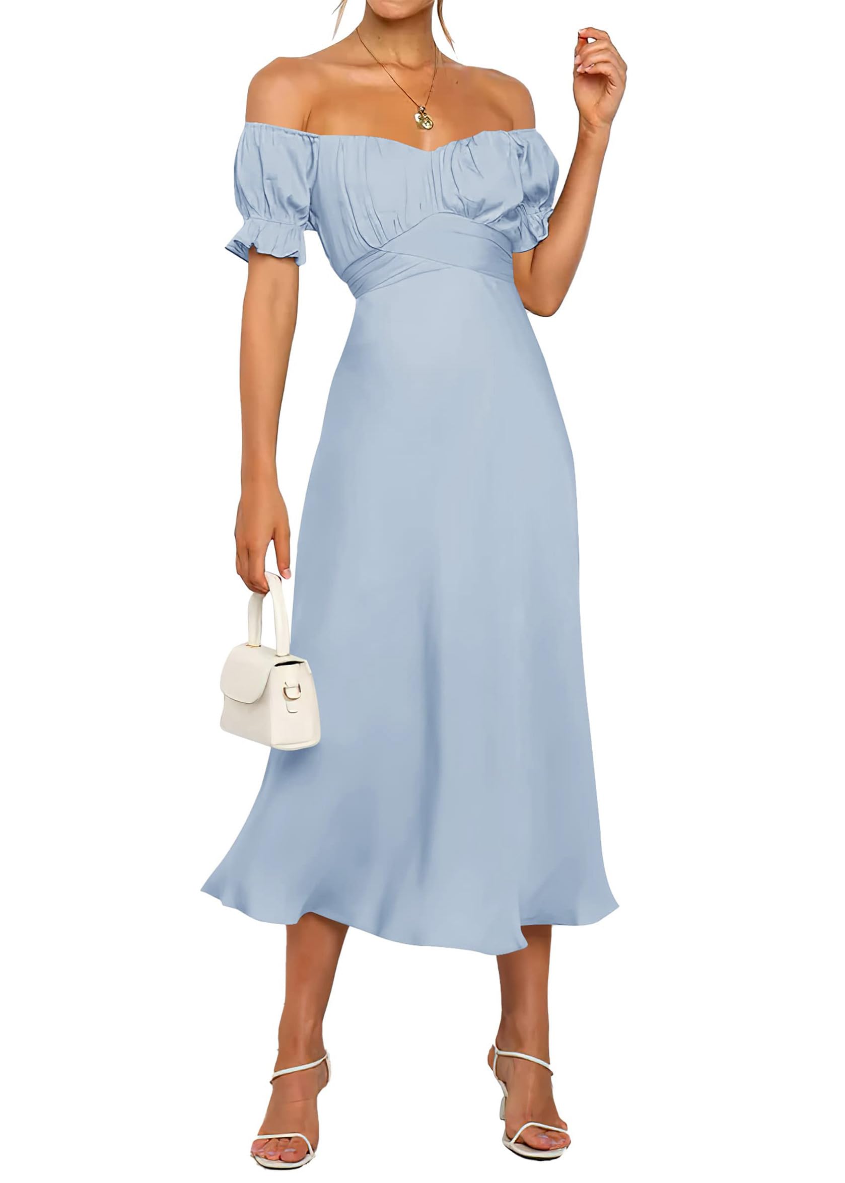 KIRUNDO Women's 2026 Spring Summer Satin Wedding Guest Midi Dress Off The Shoulder Wrap Party Cocktail Formal Prom Dresses