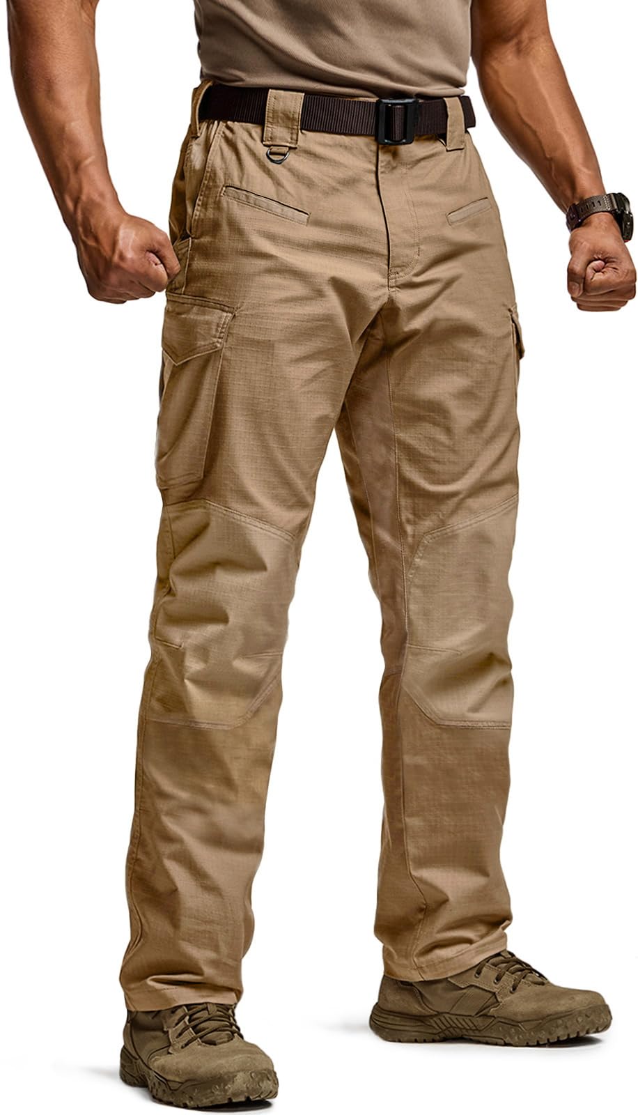 CQR Men's Flex Ripstop Tactical Pants, Water Resistant Stretch Cargo Pants, Lightweight EDC Hiking Work Pants