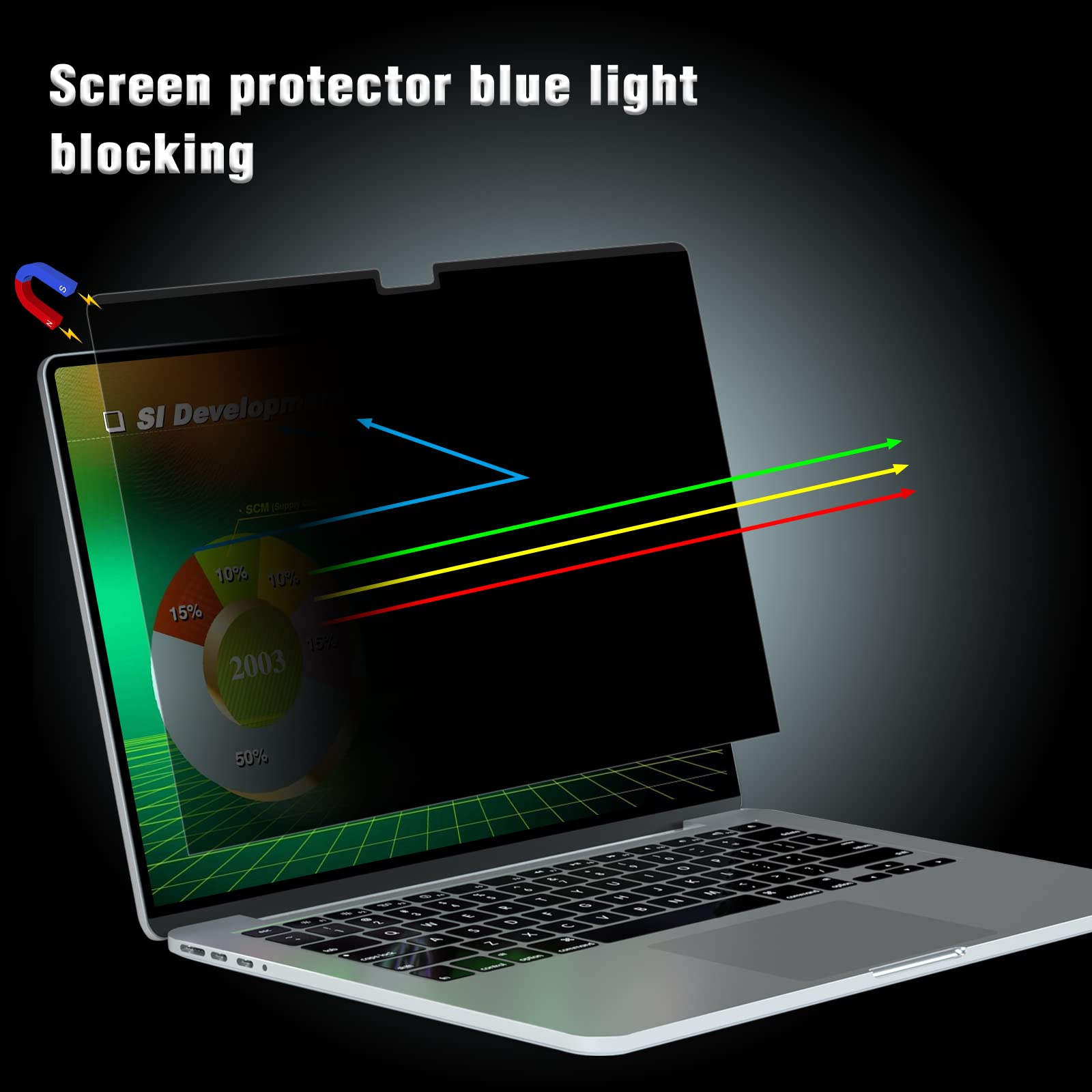 PYS MacBook Air 13.6 Inch Magnetic Privacy Screen for M2 Chip 2022 (A2681) - Removable Anti-Spy Laptop Shield