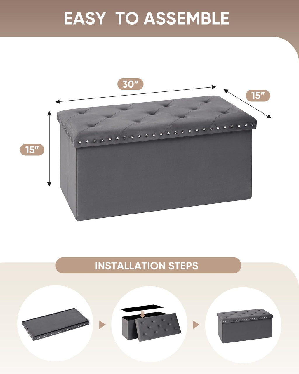 B FSOBEIIALEO Storage-Ottoman Cube-Folding Tufted - Ottomans with Storage, Coffee Table Top Cover, Storage Boxes Footrest Stool for Bedroom, Luxury Velvet Fabric 15.7 Inches Black