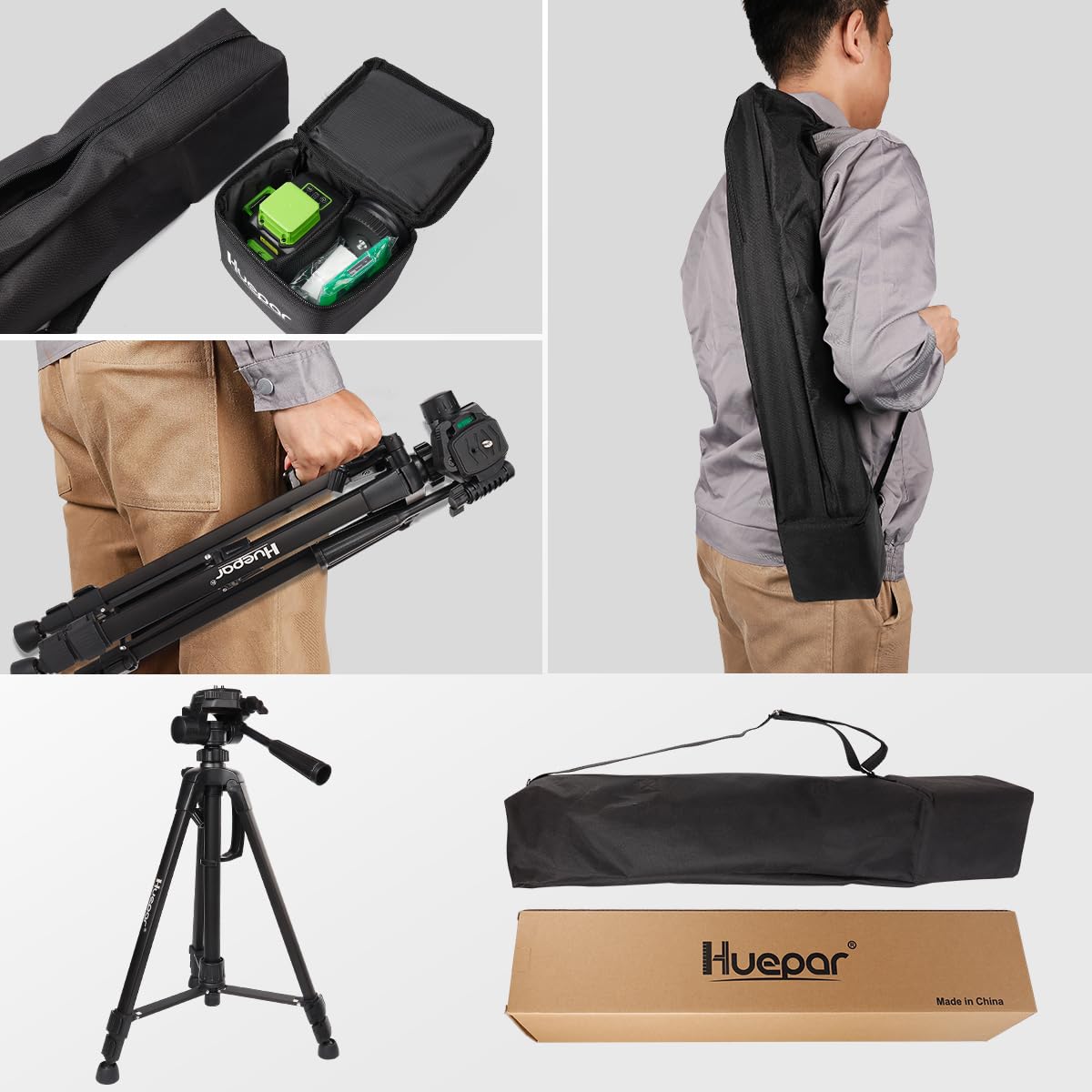 Huepar B03CG Professional 3D Laser Level 360° Self Leveling with 50" Tripod, 3x360 Niveau Laser Tool, 3 Plane Cross Line Lazer Leveler Green Beam, Type-C Charging Port Included