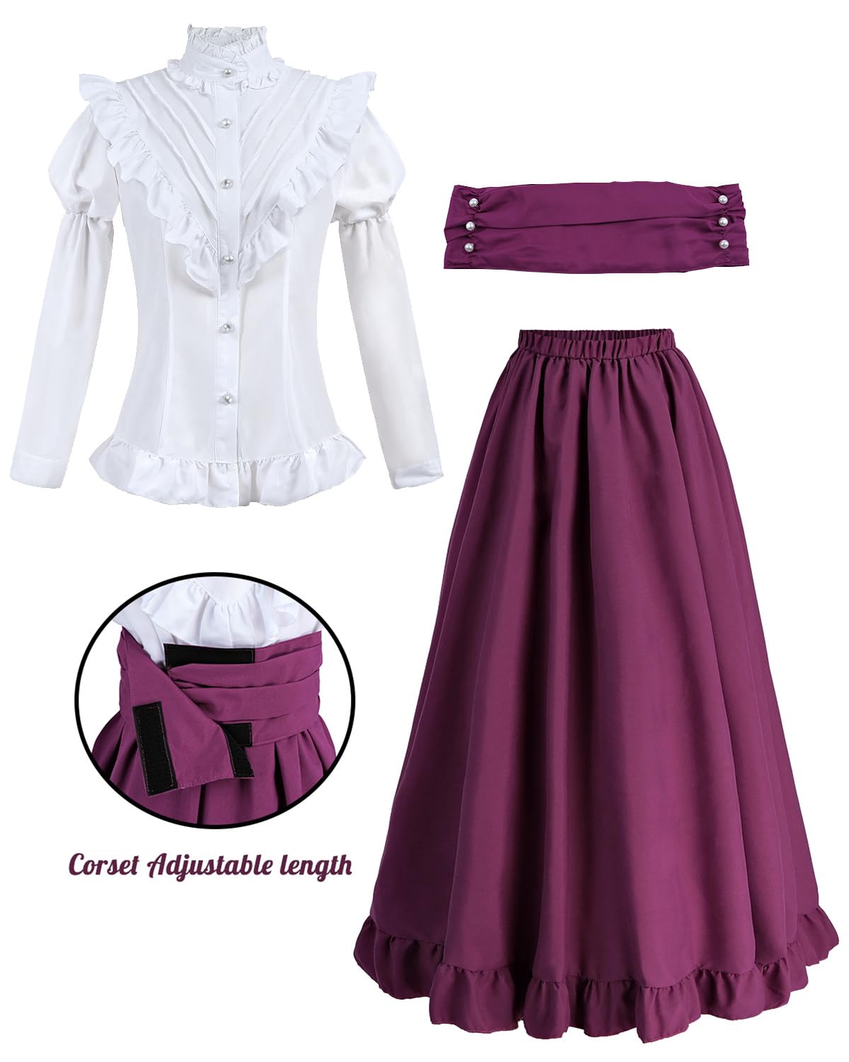 Victorian Dress for Women 2-Pieces 1800s Edwardian Dress Ball Gown Renaissance Costume