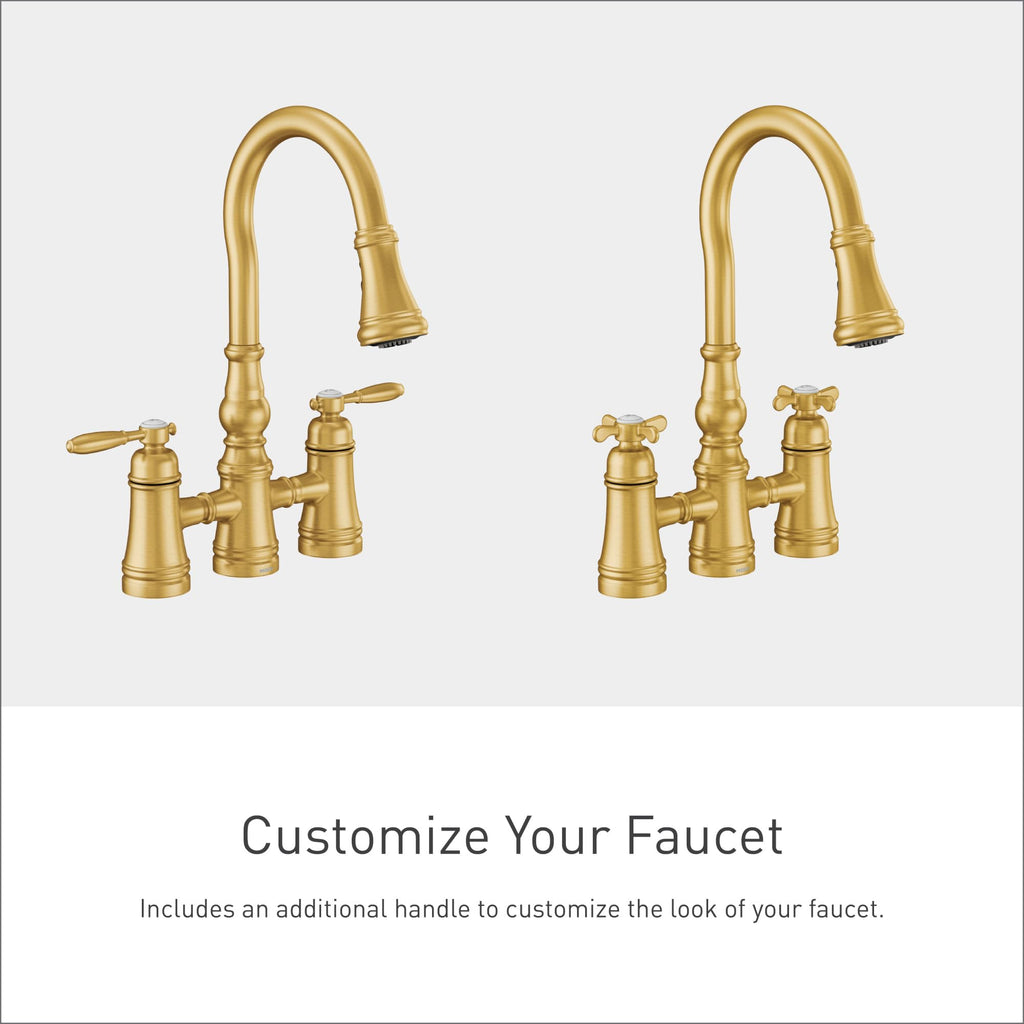 Moen Brushed Gold Weymouth Two Handle Pulldown Bridge Kitchen Faucet, S73204BG
