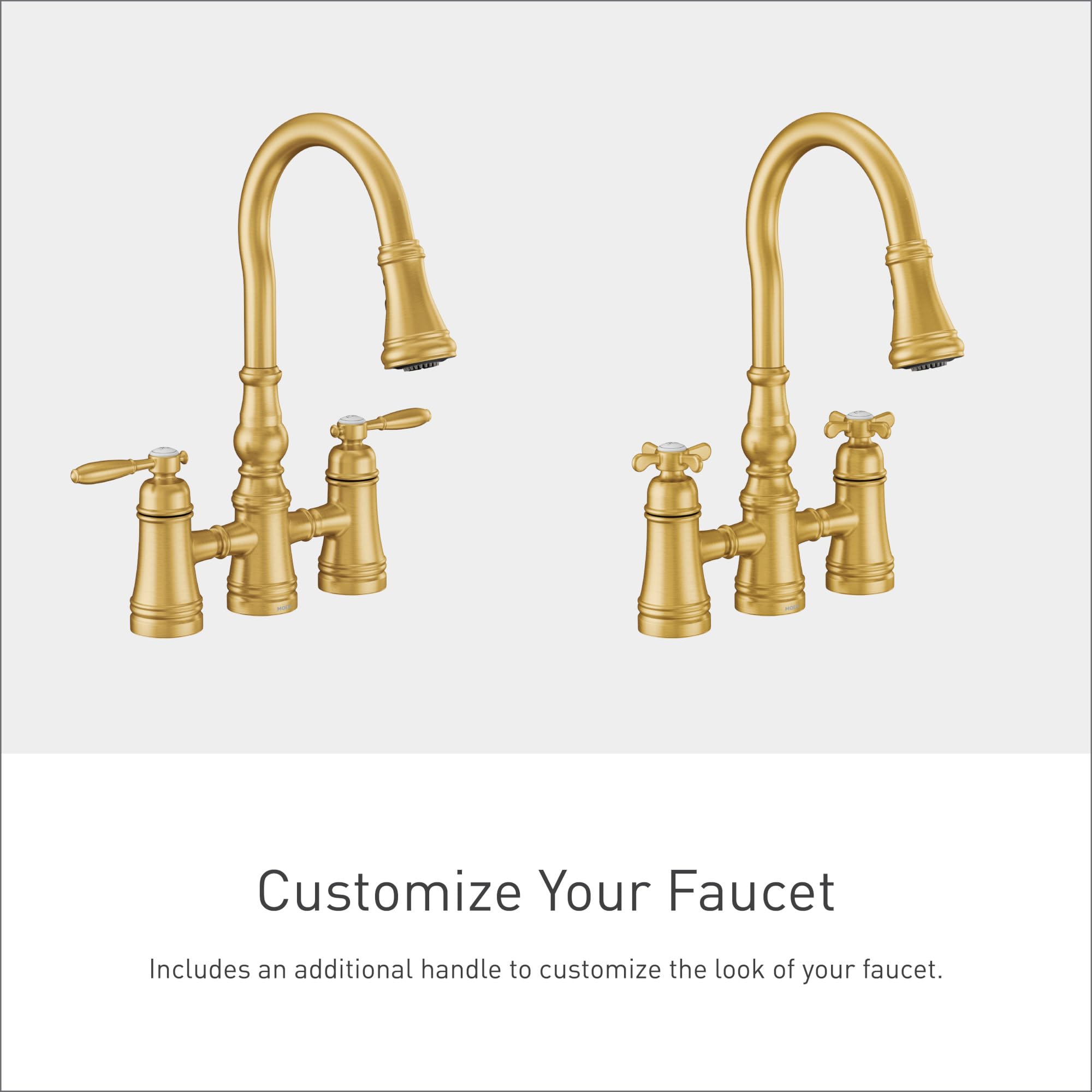 Moen Brushed Gold Weymouth Two Handle Pulldown Bridge Kitchen Faucet, S73204BG