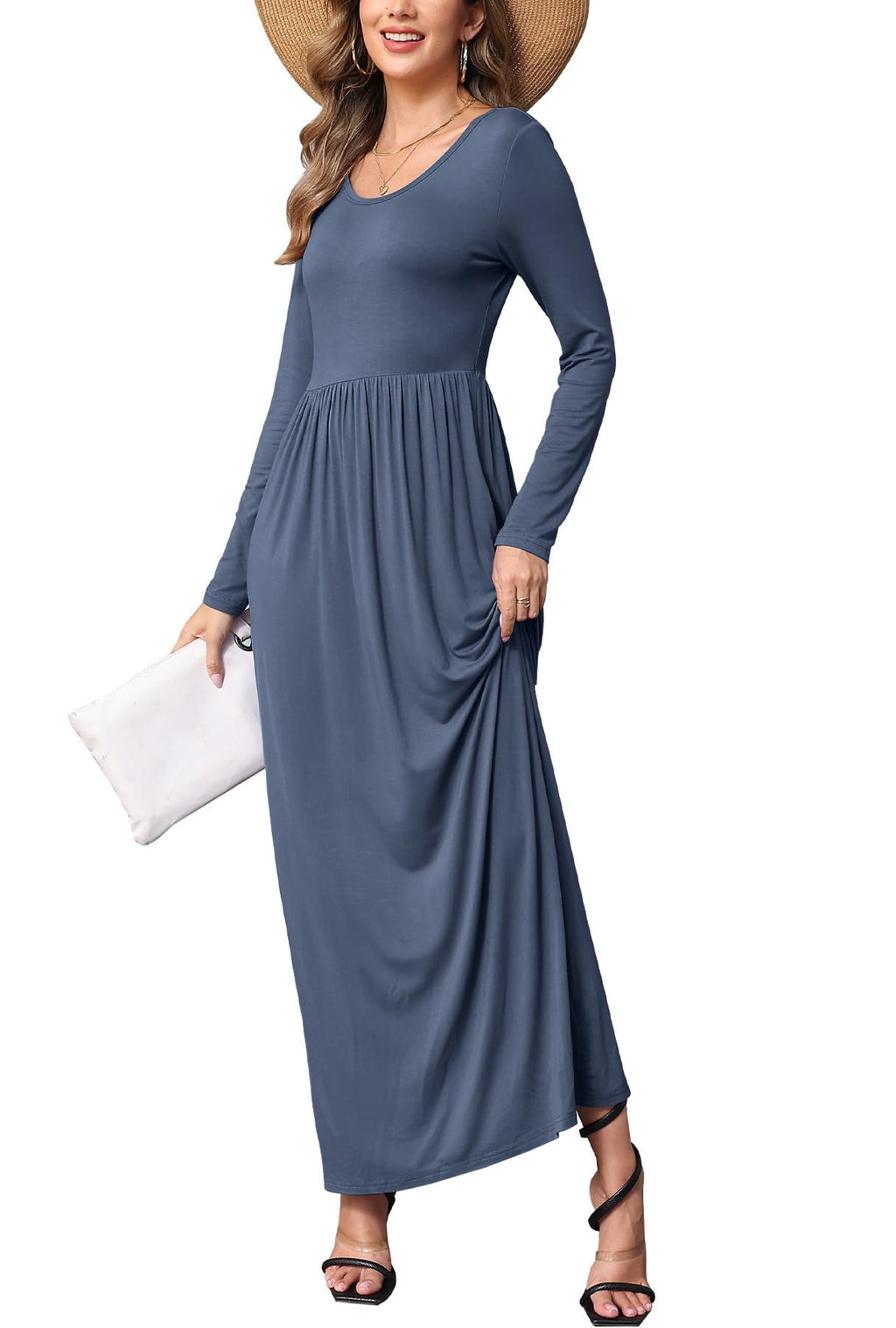 EUOVMY Women's Long Sleeve Loose Maxi Dresses Casual Long Dresses with Pockets
