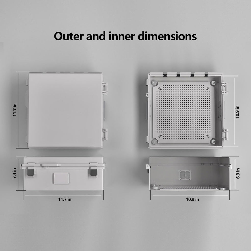 ABS Electrical Junction Box, Ventilated Design, Cable Grommets, IP65 Waterproof Enclosure, Indoor/Outdoor Use with Mounting Panel. (Clear Cover, 8.7"x6.7"x4.3")