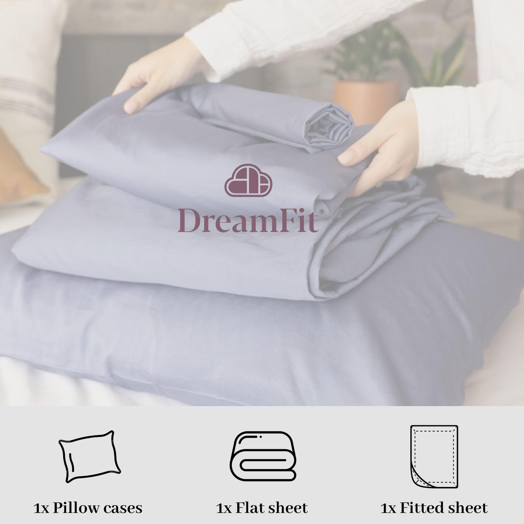 DreamFit DreamChill Cooling Bamboo Viscose Sheets For Hot Sleepers With Elastic Corner Straps 20 inch Extra Deep Pocket Breathable Silky Soft 100% Crafted in USA Twin Sheet Set Blue