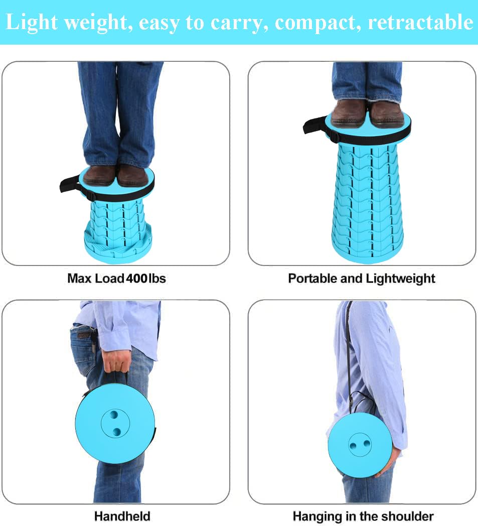 Fishboy Upgraded Collapsible Stool, 400lbs Max Weight, Lightweight But Sturdy, Portable Retractable Folding Telescoping Foldable Camping Stool for Adults Outdoor Fishing Hiking BBQ
