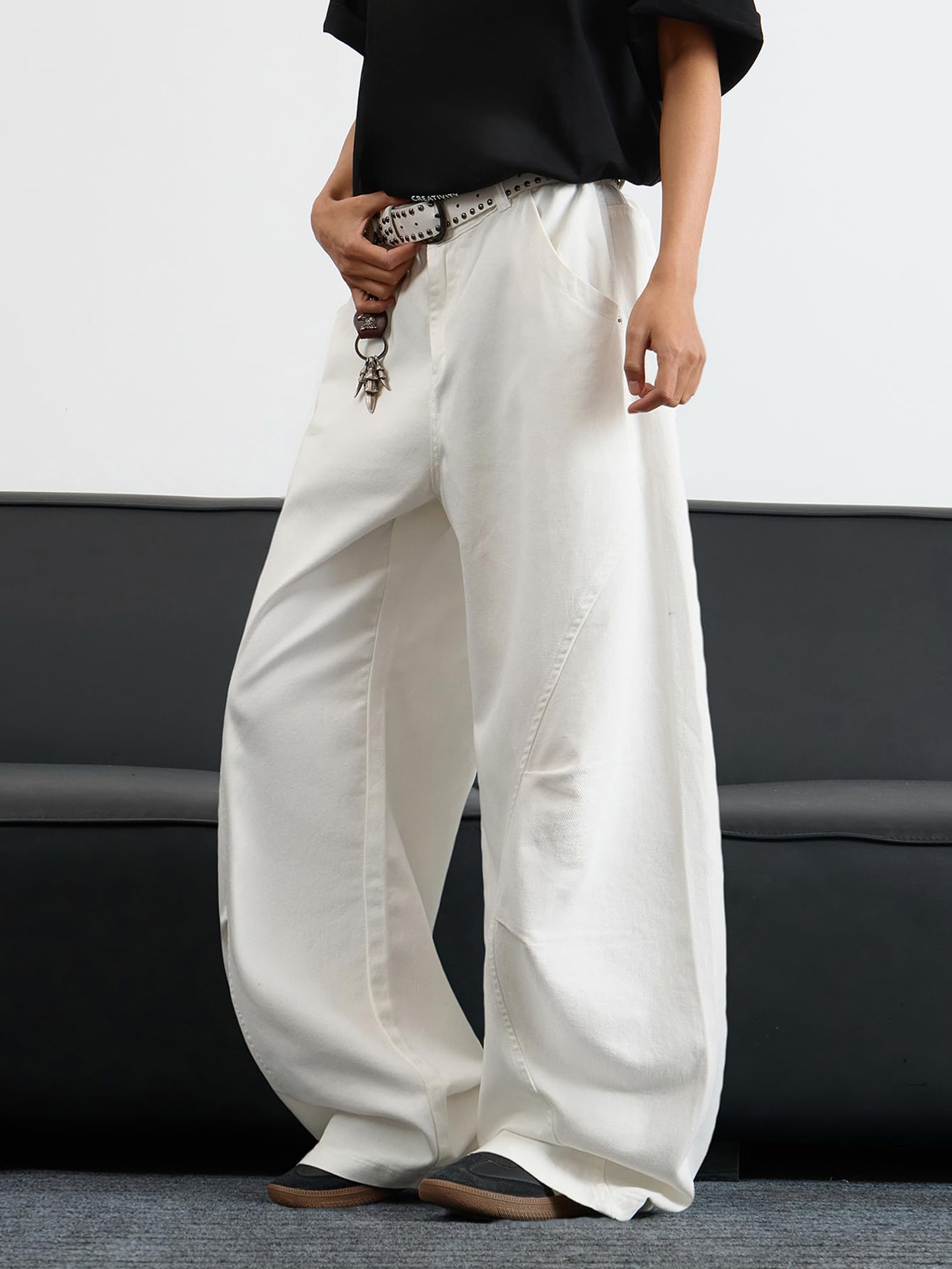 DFGIGT Men's Irregular Sutures Y2k Hip Hop Baggy Jeans Wide Leg Denim Pants Casual Loose Fit Trousers Streetwear