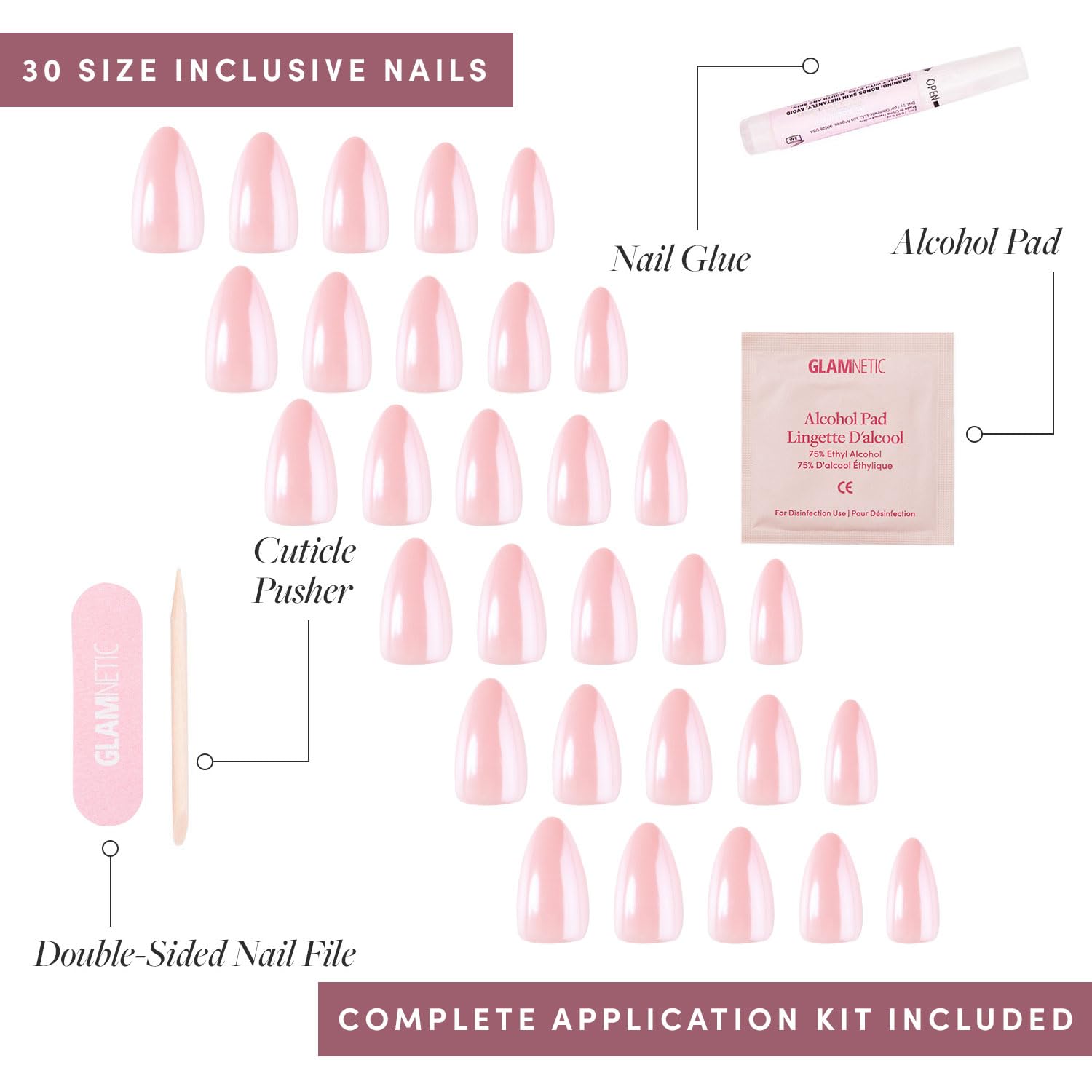 Glamnetic Press On Nails - Cashmere Blue | Opaque Soft Pale Sky Blue Short Squoval Fake Nails, Salon Quality | 15 Sizes - 30 Nail Kit