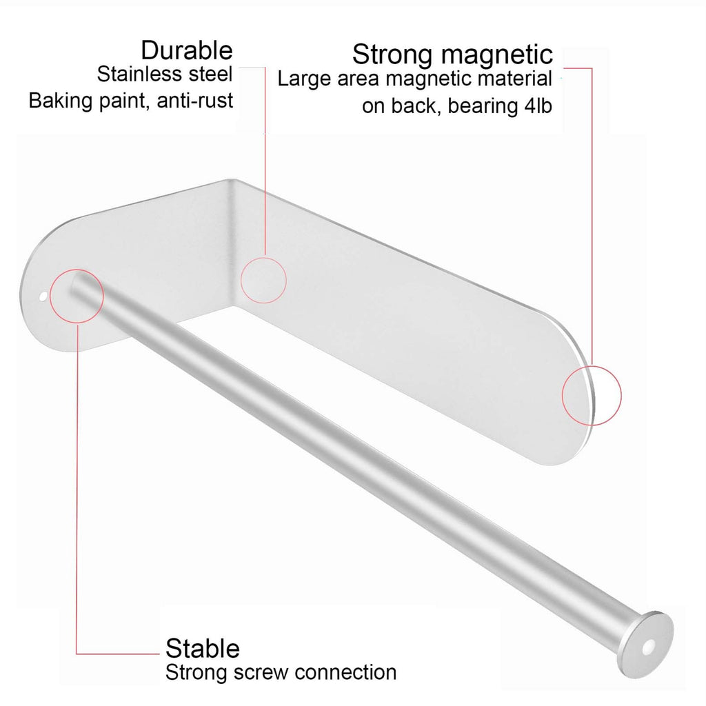 Magnetic Paper Towel Holders Heavy Duty Steel Brushed Holder with Strong Magnetic Backing - Fit for Large Paper Towels or Use as Hook - for Kitchen,Refrigerator,Grill,Garage,Shop