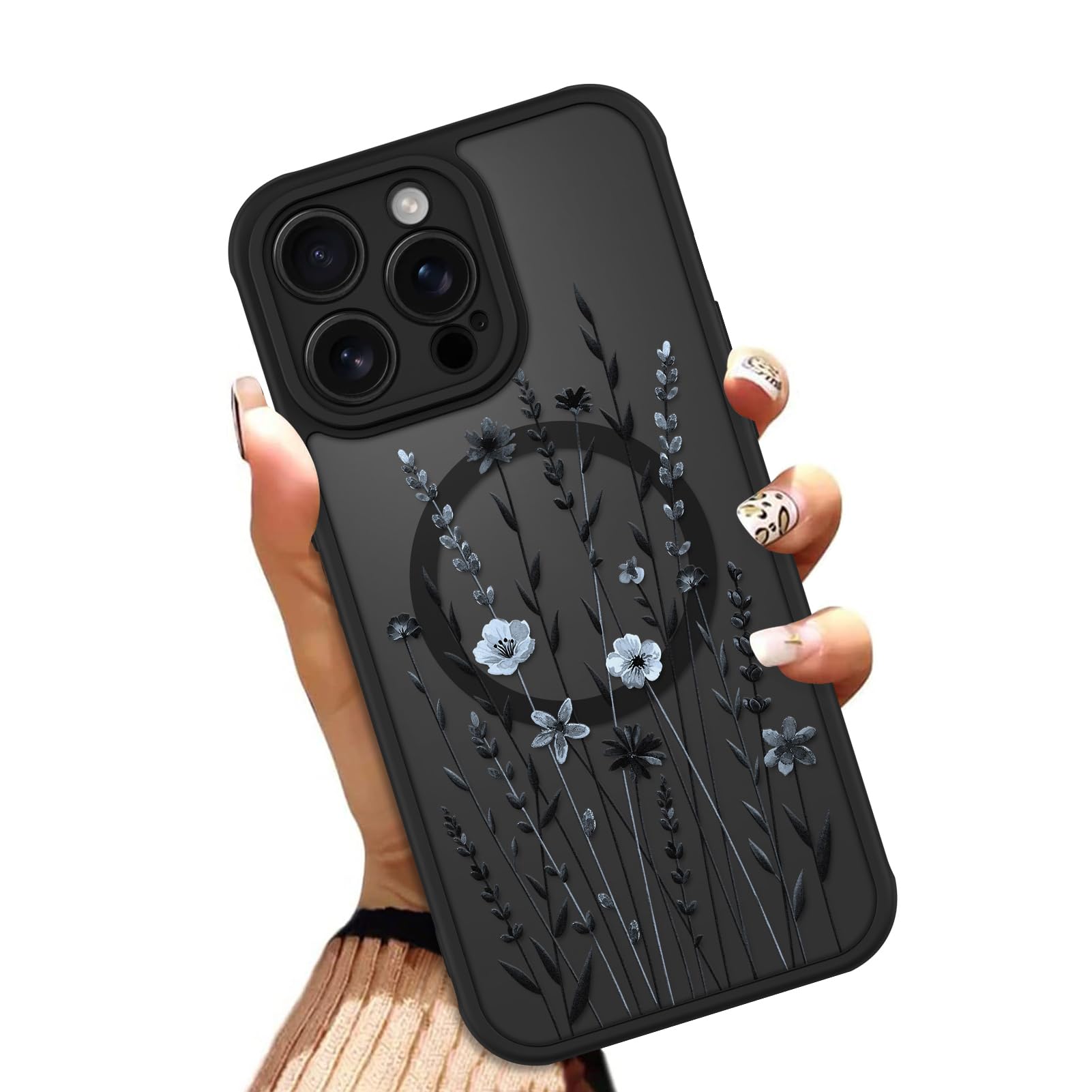 OOK Case for iPhone 11 6.1 Inch (Compatible with MagSafe) Floral Flowers Design Translucent Phone Cover Soft TPU + Hard PC Anti-Scratch Shockproof Magnetic Cute Case for Women - Red