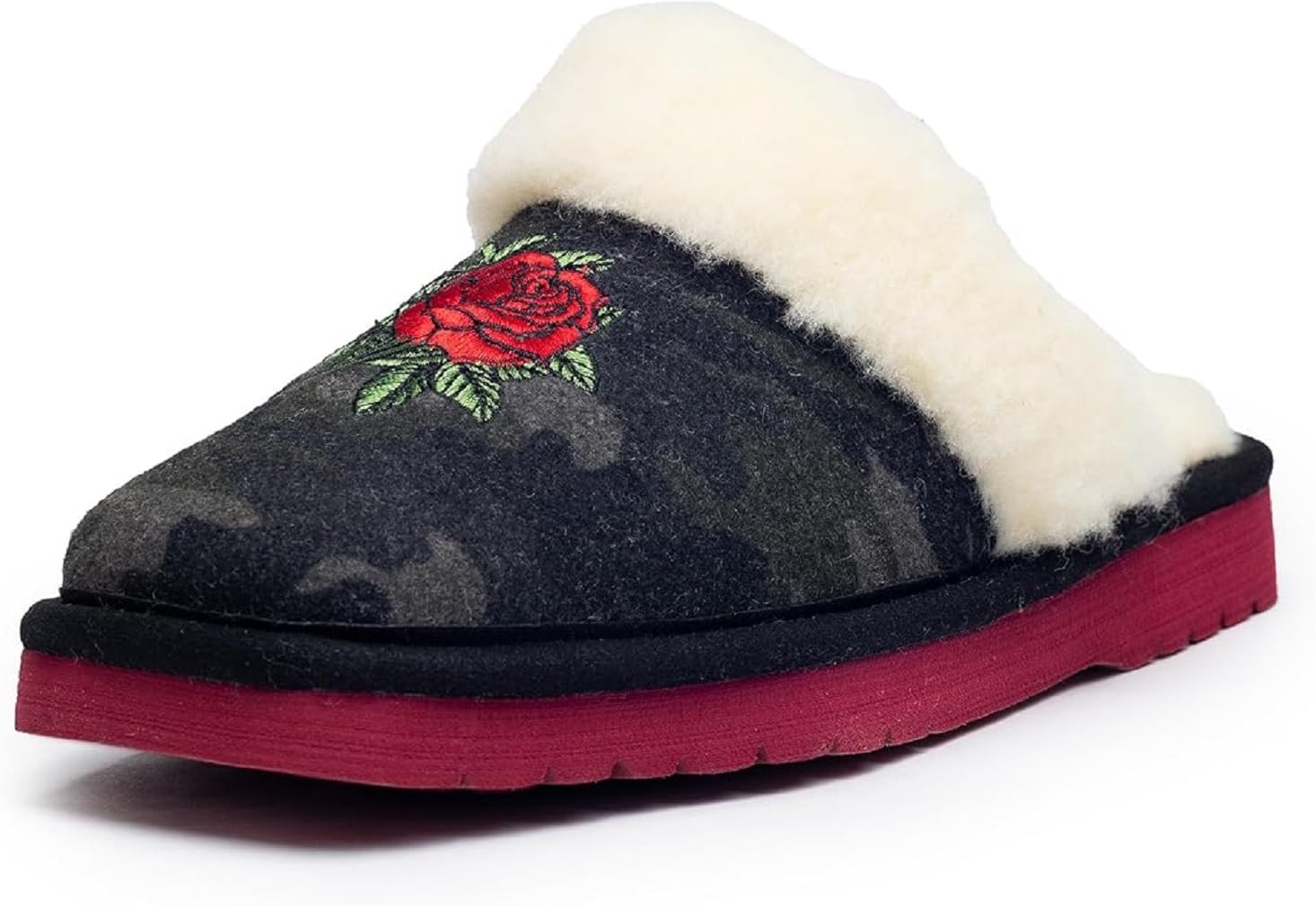 ARIAT Women's Jackie Square Toe Warm Soft Genuine Suede Leather Indoor Outdoor Slippers with Plush Collar