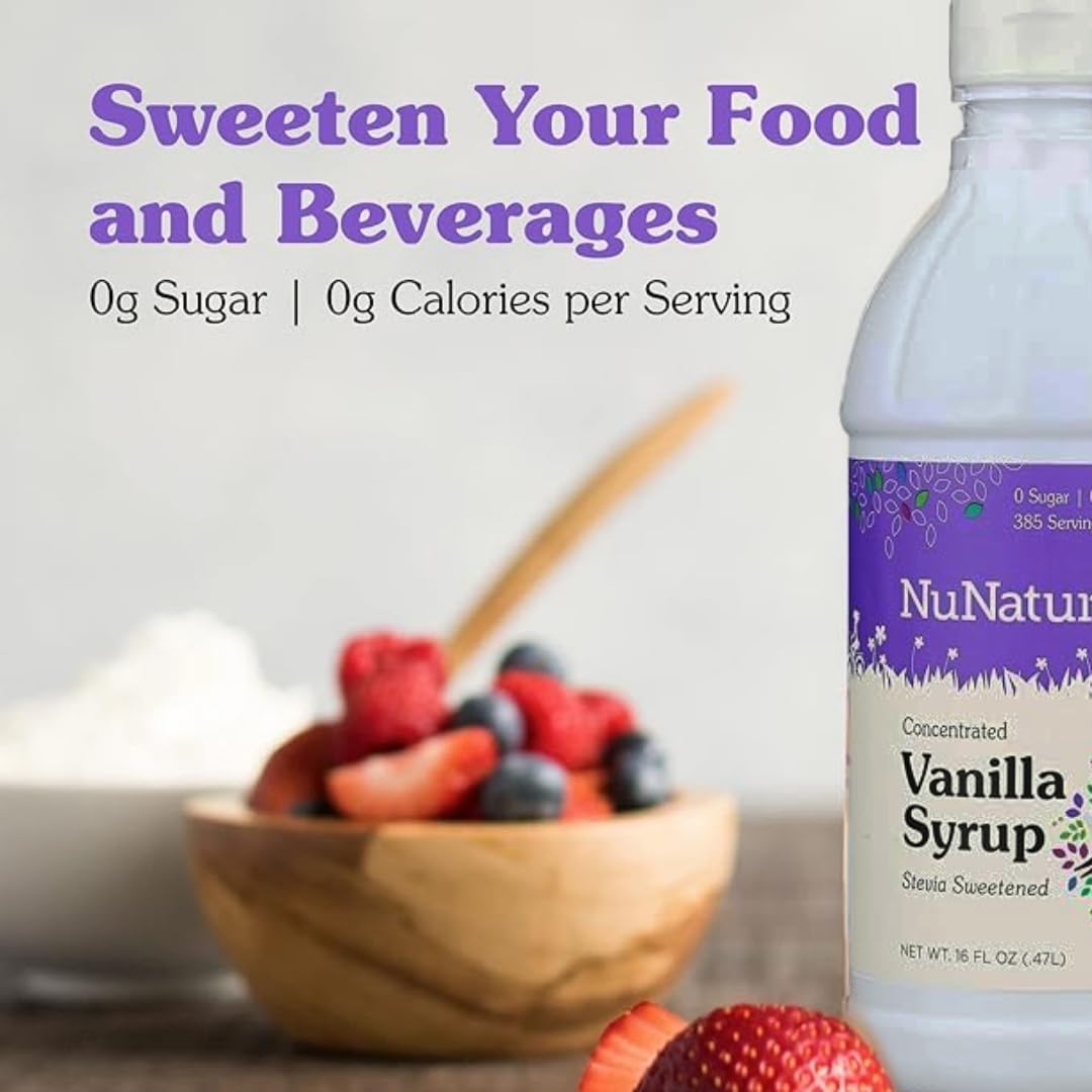 NuNaturals Stevia Syrup, Sugar-Free Sweetener, Plant-Based Sugar Substitute, Zero Calorie, Chocolate Flavor Syrup, 16 oz