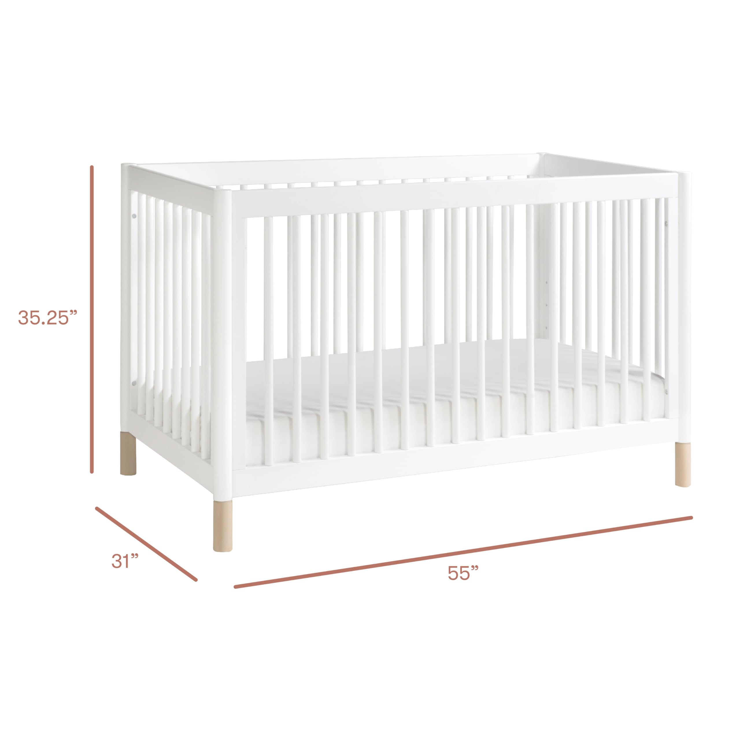 Babyletto Gelato 4-in-1 Convertible Crib with Toddler Bed Conversion in Natural Walnut and Brushed Gold Feet, Greenguard Gold Certified