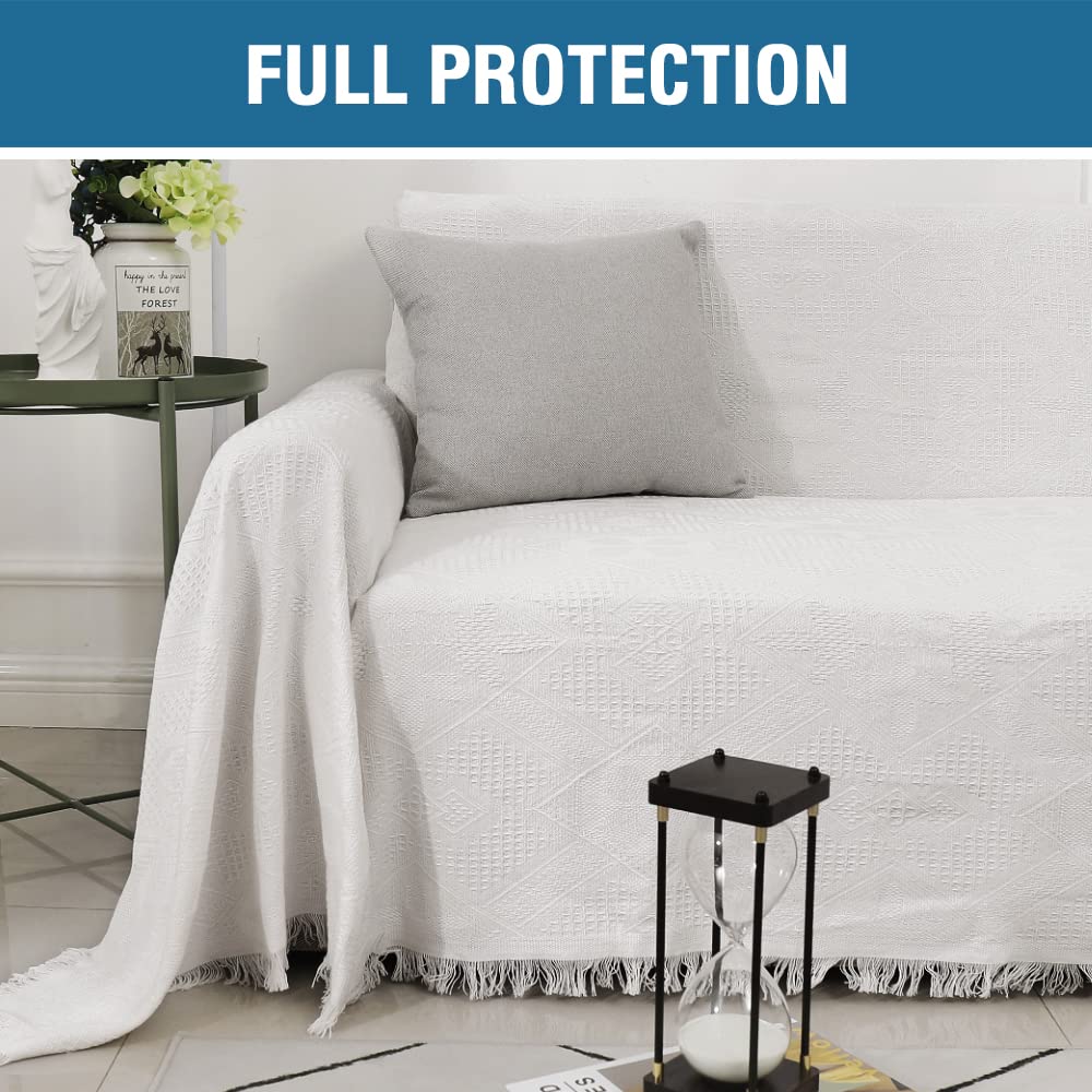 H.VERSAILTEX Cotton Sofa Covers Couch Cover Sofa Slipcover for Most Shape Sofas, Feature Thick Woven Jacquard Seamless with Tassels, Multi-Use Decorative for Couch (Medium: 71" x 91", Green)