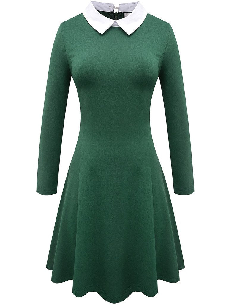 Aphratti Women's Long Sleeve Fall Dresses 2025 Casual Peter Pan Collar A Line Fit and Flare Skater Goth Dress