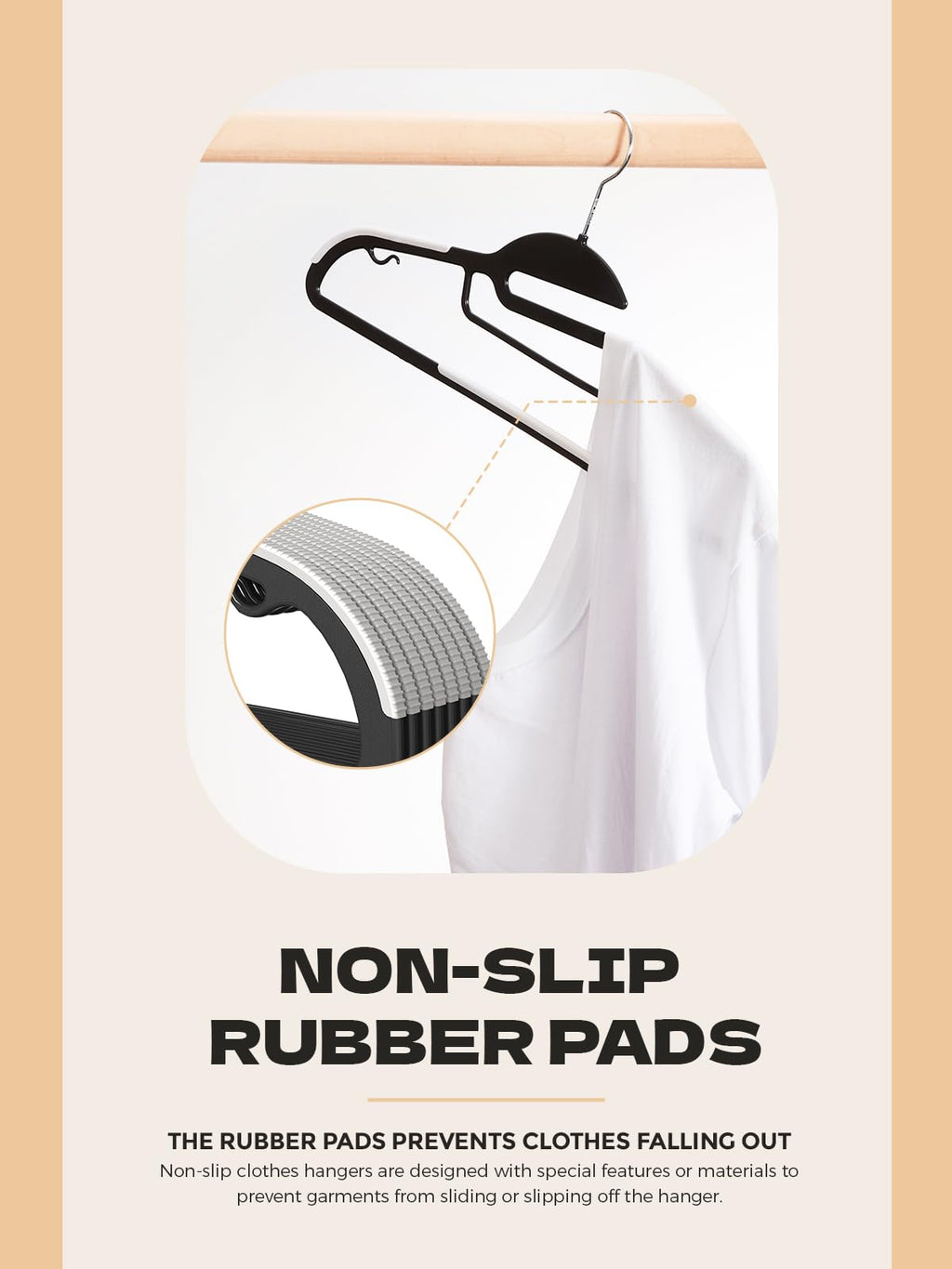 HOUSE DAY Slim Plastic Hangers with Non Slip Rubber Pads, 30 Pack, Black | Space saving closet organizer, heavy duty S-shape, rubber grip pads help keep shirts, suits, coats, pants, skirts in place