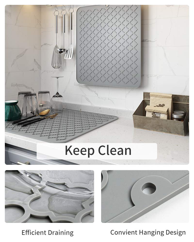 AMOAMI-Dish Drying Mats for Kitchen Counter-Silicone Dish Drying Mat-Kitchen Dish Drying Pad Heat Resistant Mat-Kitchen Gadgets Kitchen Accessories Kitchen Small Appliances(12" x 16", BEIGE)