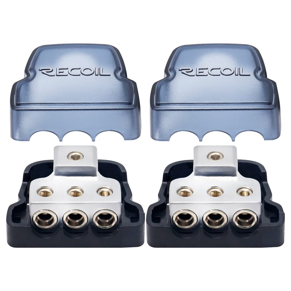 RECOIL DB12 2 Way Power Distribution Block, 1 X 0/2/4 Gauge in / 2 X 4/8 Gauge Out Power Distribution Ground Distributor Block for Car Audio Amplifier Splitter