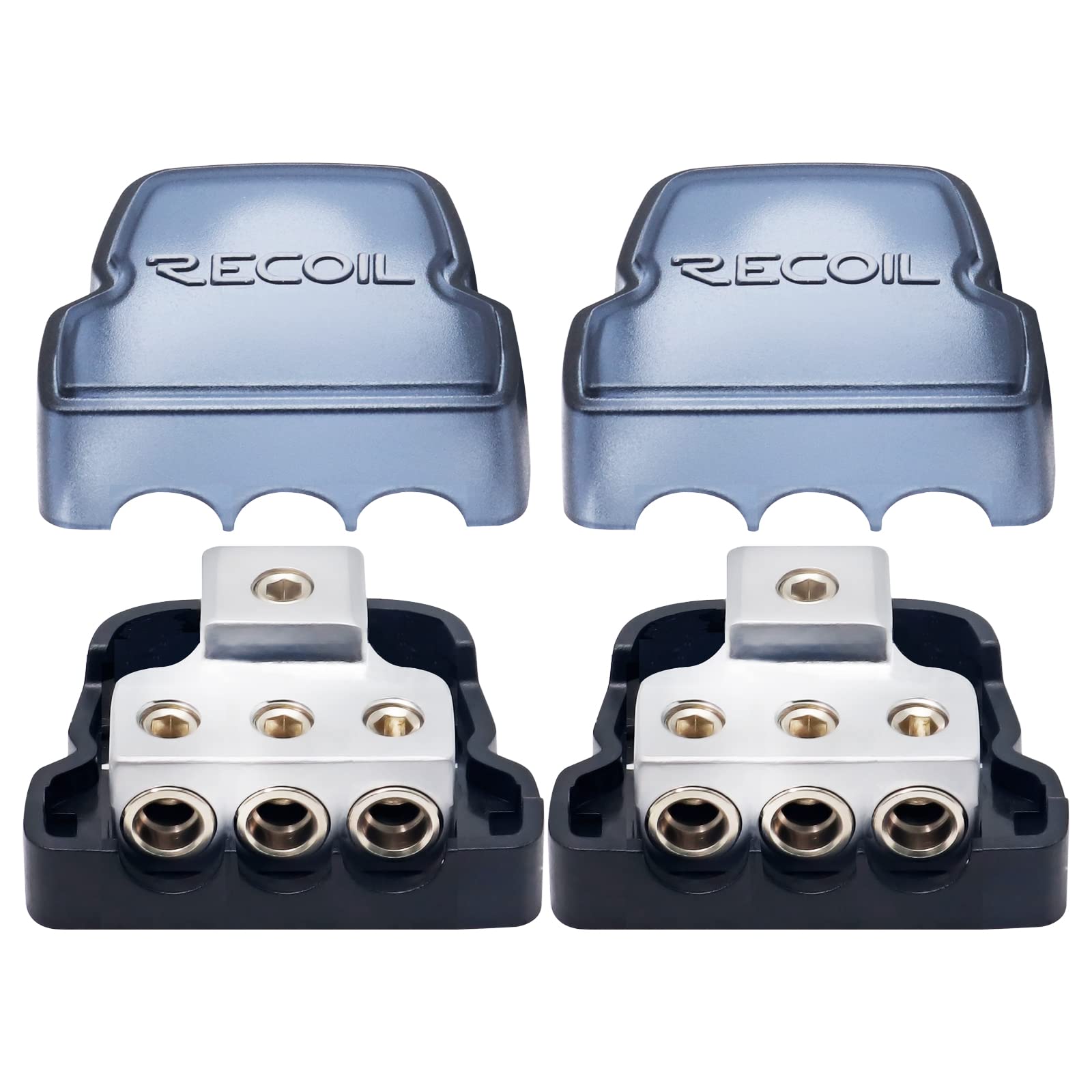 RECOIL DB12 2 Way Power Distribution Block, 1 X 0/2/4 Gauge in / 2 X 4/8 Gauge Out Power Distribution Ground Distributor Block for Car Audio Amplifier Splitter