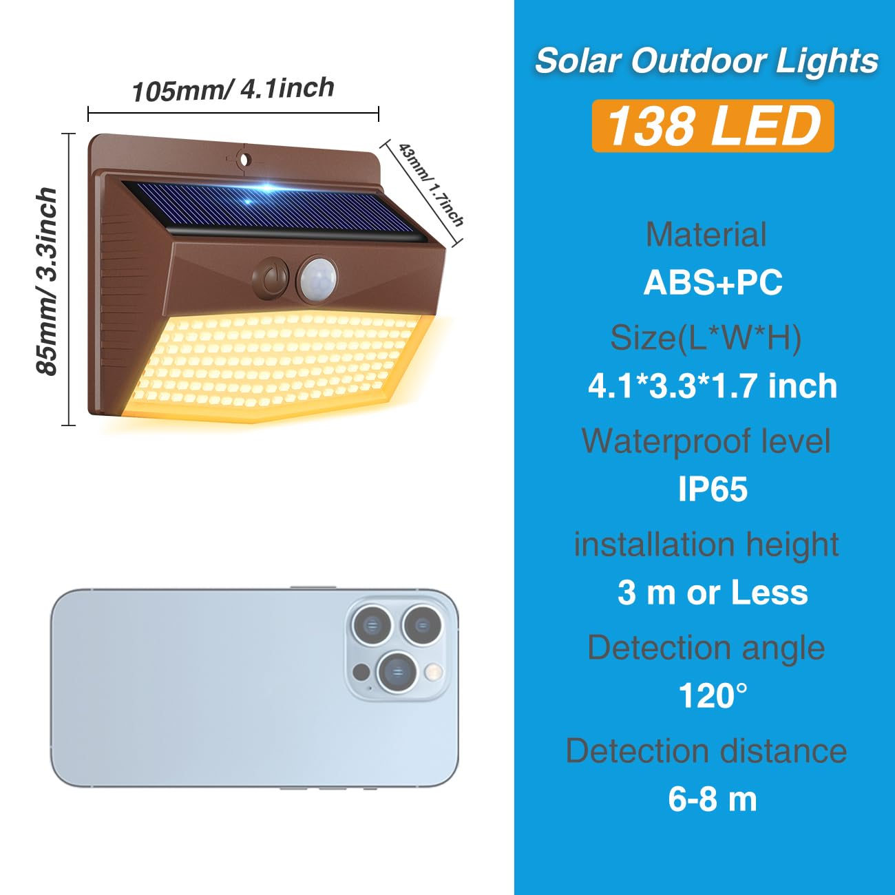 Peasur 1 Pack Solar Motion Lights Outdoor, Solar Security Light with 3 Modes, IP65 Waterproof Flood Lights Outside for Camping Garden Patio Garage Backyard, Brown Warm