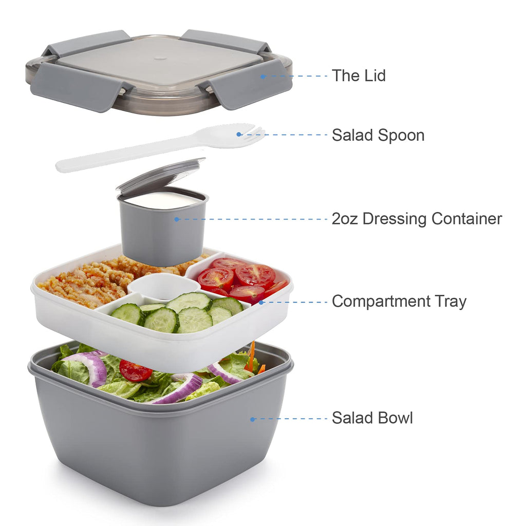 Freshmage Salad Lunch Container To Go, 52-oz Salad Bowls with 3 Compartments, Salad Dressings Container for Salad Toppings, Snacks, Men, Women (Blue)