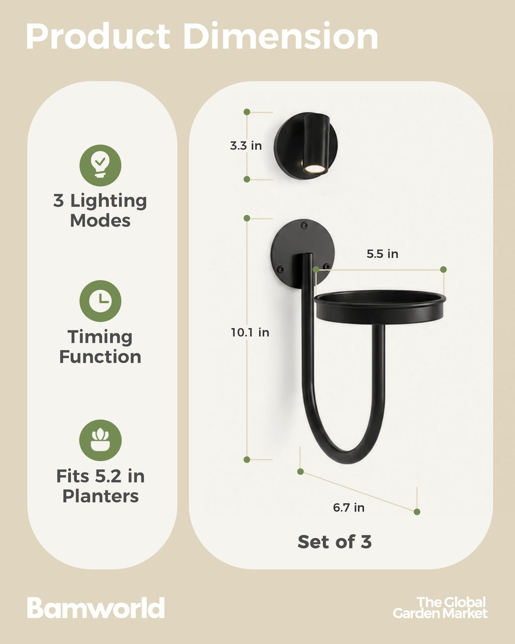 Bamworld Hanging Planters for Indoor Plants Wall Plant Holder Plant Hanger Indoor Wall Planters Window Plant Shelves Hanging Plant Holder Window Plant Hanger Plant Decor Black 3pcs