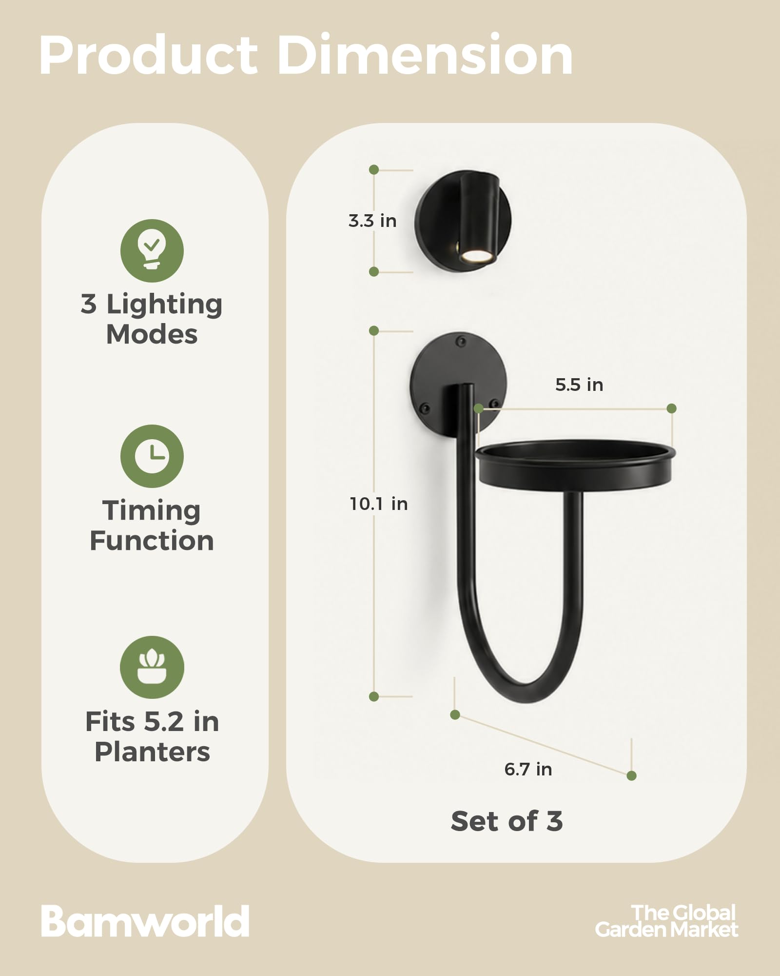 Bamworld Hanging Planters for Indoor Plants Wall Plant Holder Plant Hanger Indoor Wall Planters Window Plant Shelves Hanging Plant Holder Window Plant Hanger Plant Decor Black 3pcs