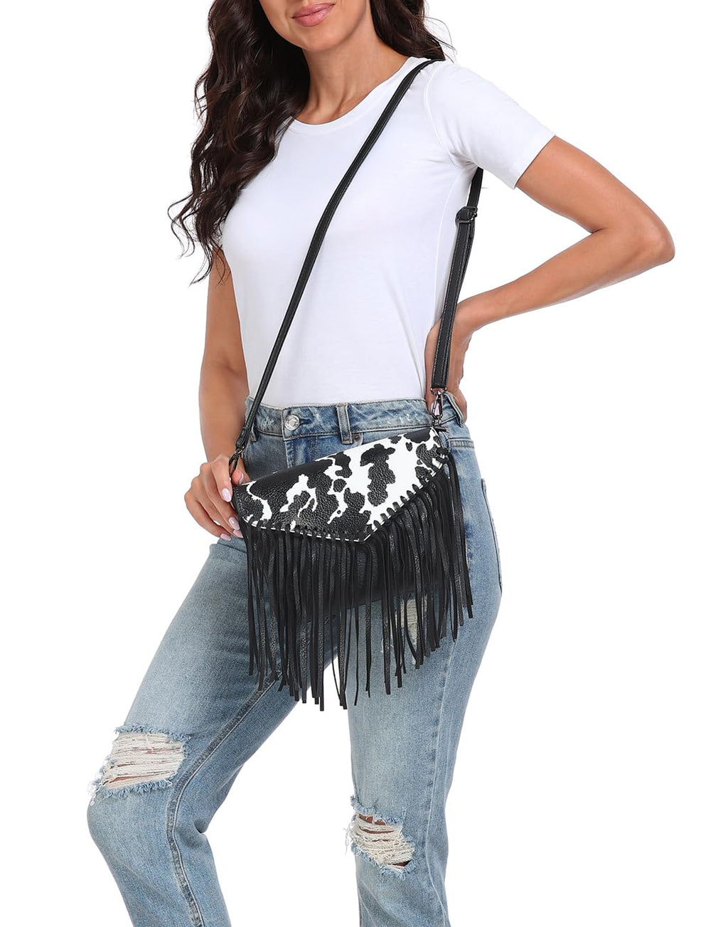 HDE Women's PU Leather Hobo Fringe Crossbody Tassel Purse Vintage Flap Envelope Handbag Western Sling Shoulder Bag