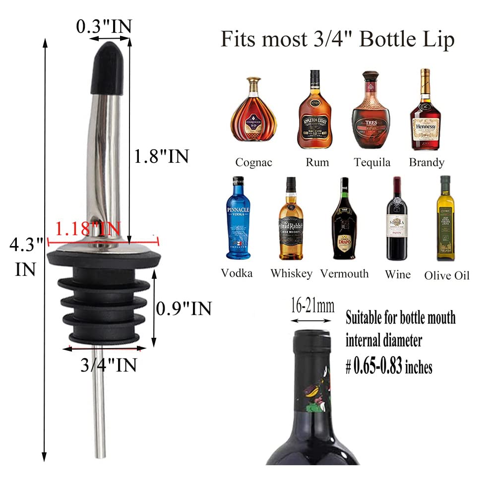 Pafusen 6 Pack Liquor Bottle Pourers, Liquor Pour Spout for Liquor Bottles, Stainless Steel Olive oil Dispenser Spout, Alcohol Pourer Spouts Dust Caps Covers Fixed, Gold