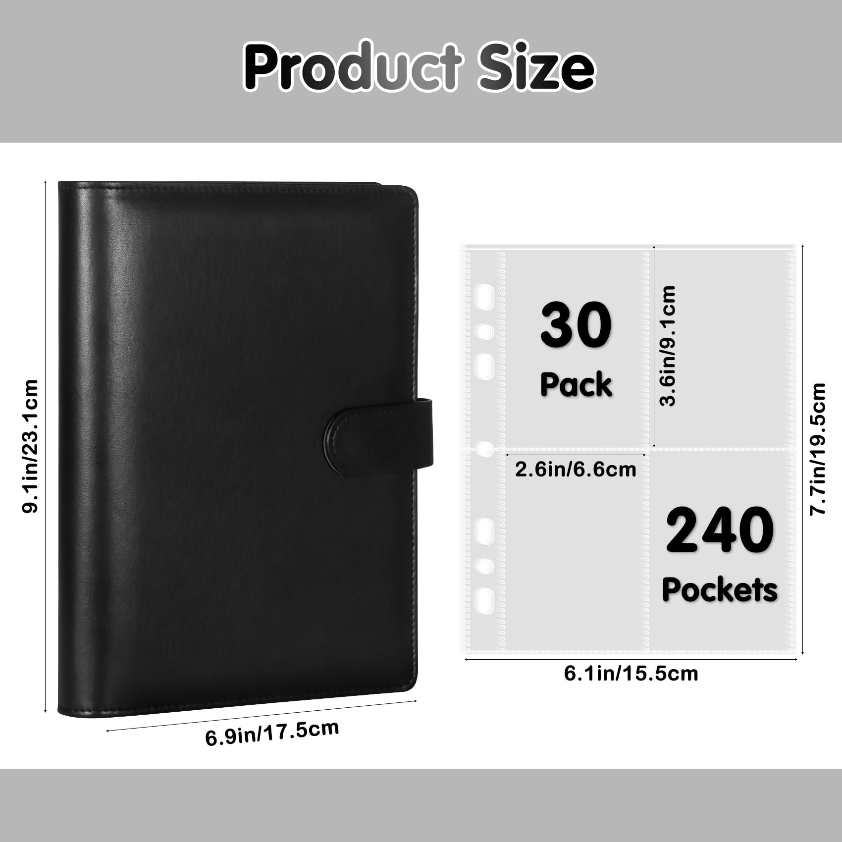 A5 Kpop Photocard Binder with 30 Pack 4-Pocket Card Pages, 6 Ring A5 Binder Card Collector Album with 240 Card Slots,PU Leather Binder Cover with Magnetic Buckle Closure for Organizing Trading Card