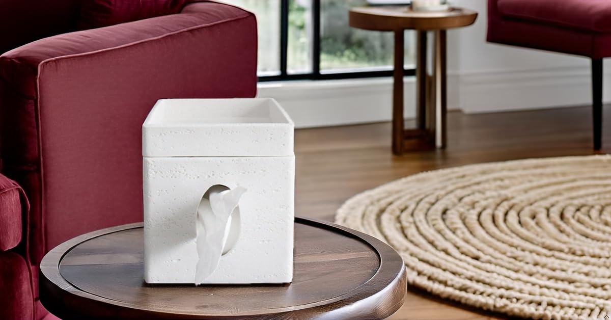 Hymmah Square Tissue Box Cover Holder with Tray,Unique Cube Design Tissue Dispenser Cover Decor for Vanity Counter Tops Also Great for Bedroom and Living Room