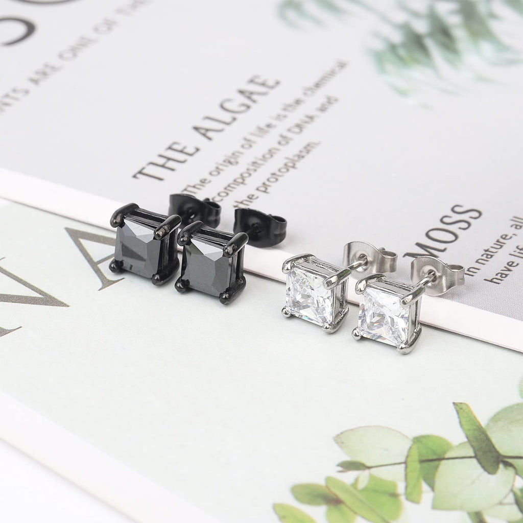 NEWITIN 12 Pairs Stainless Steel Stud Earrings for Men Hypoallergenic Earring Unisex Studs Inlaid Cubic Zirconia Men Earrings Hoop CZ Stud Earring Set for Women